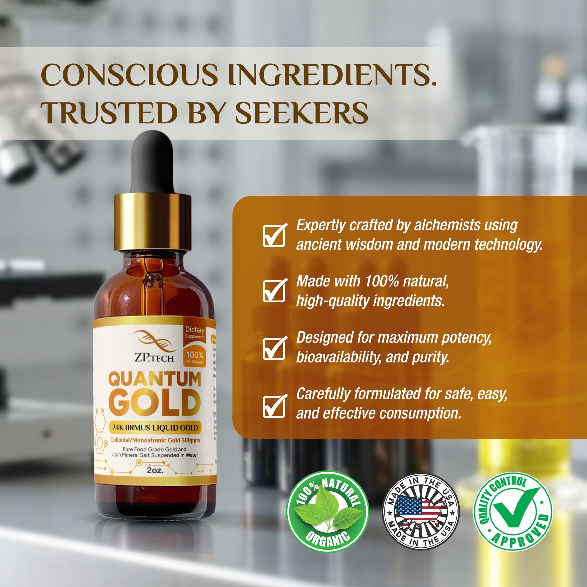 Quantum Gold | Liquid Ormus Monoatomic 24K Gold Supplement Drops for Pineal Gland Activation, Lucid Dreaming & Higher Energy Alignment | 2oz. — Amazon image 8