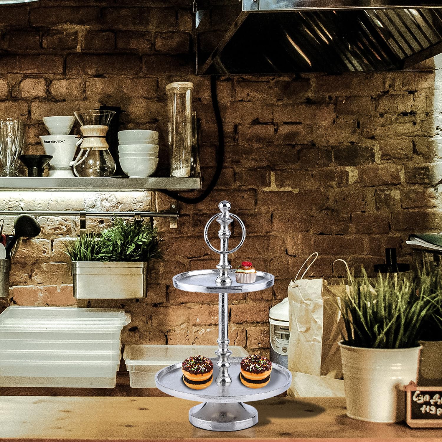 Moderne Etagere Annika handgefertigt aus Aluminium in Silber 34 cm Küche, Haushalt & Wohnen