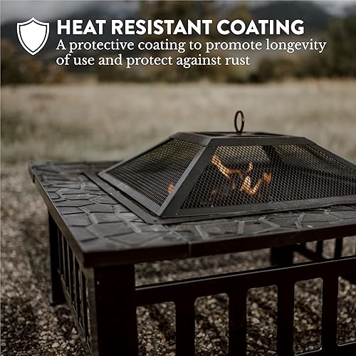 Miniatura 4 de GasOne - Chimenea para exteriores de 32 pulgadas, fogatas de metal para patio exterior con pantalla de chimenea, mesa elegante y moderna para