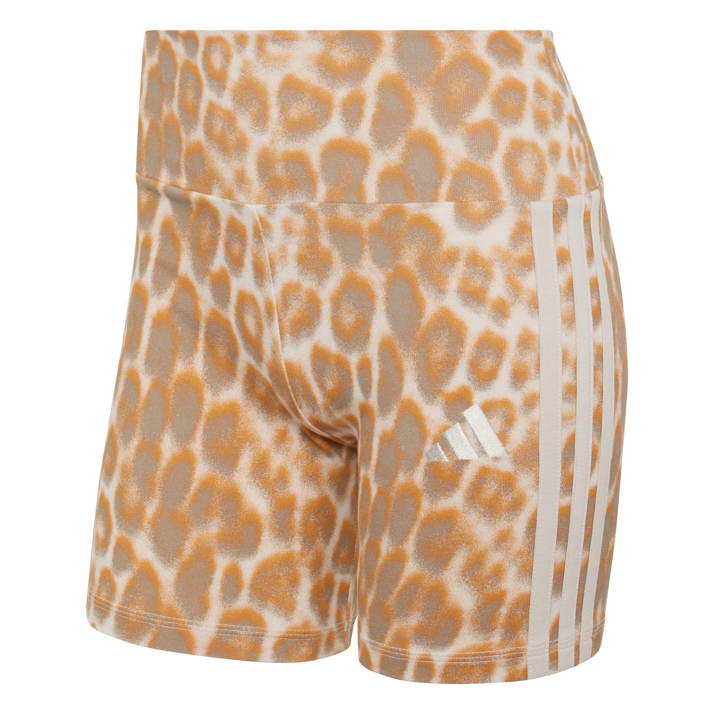 adidas Women's Seasonal Essentials Leopard Print Biker Shorts with 3-Stripes, Multicolor/Wonder Alumina, L