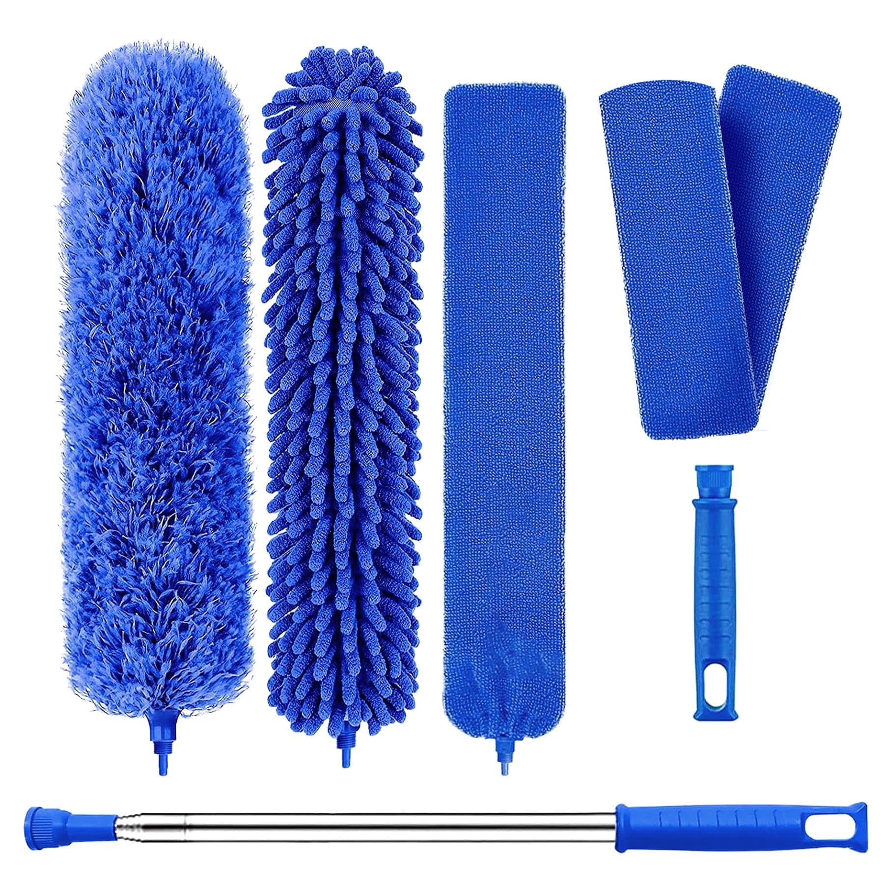 Geezy Microfiber Extendable Duster Set 100In Handle Bendable Cleaning Accessories 6 Pc