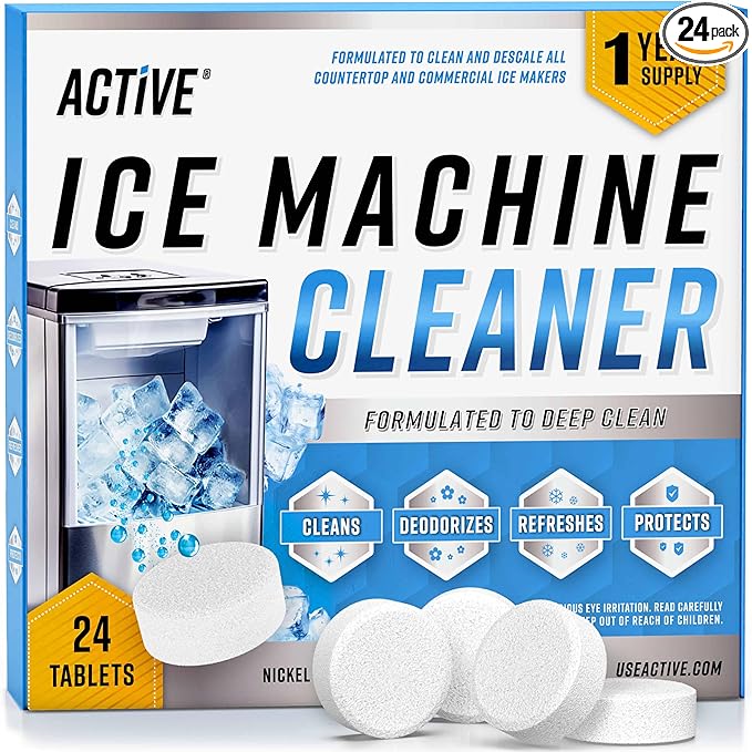 ACTIVE Ice Machine Cleaner Maker Descaler - 24 Clean Tablets Compatible with Frigidaire, Opal, GE Profile, Kitchenaid, Nickel Safe Scale Remover for Countertop, Nugget Ice Makers - Bulk 1 Year Supply