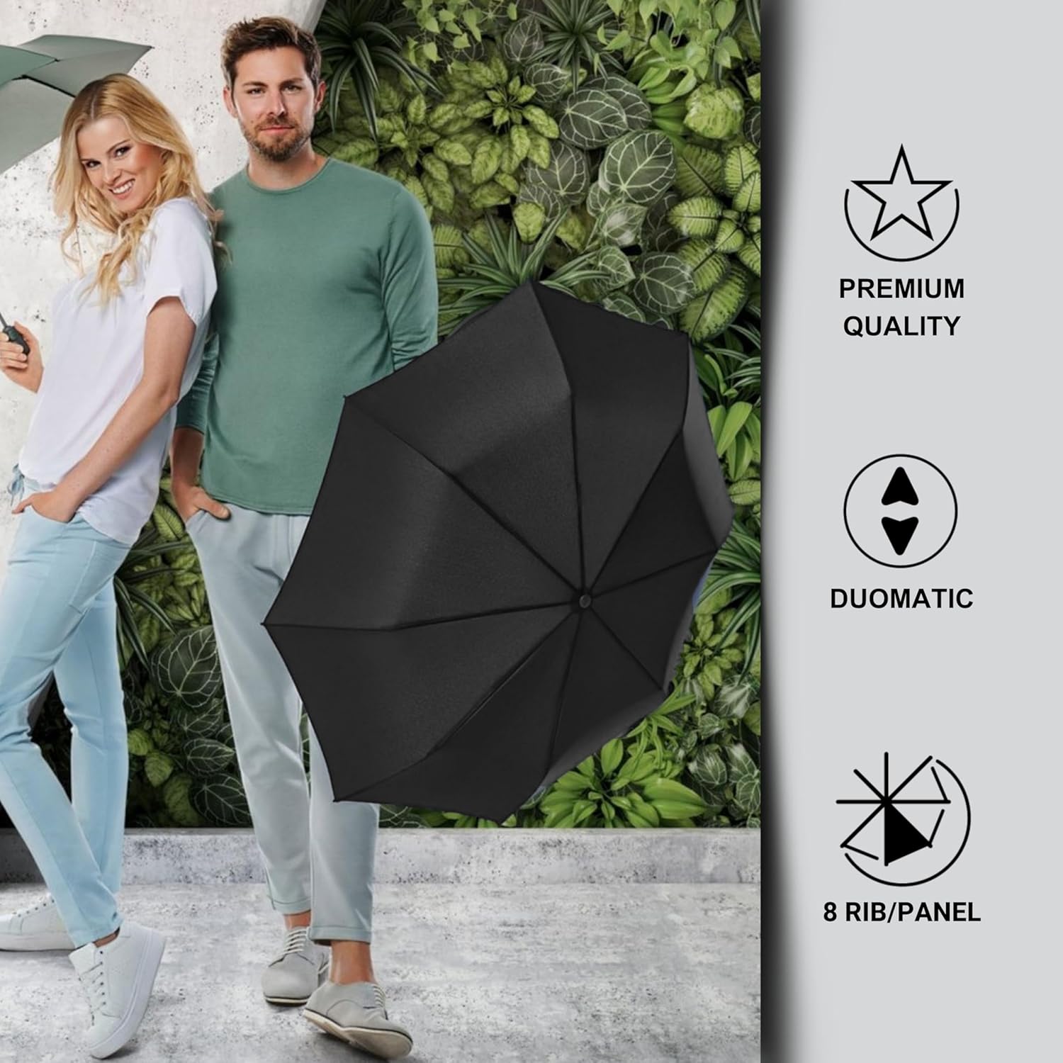 Knirps Vision Duomatic Automatic Open Close Rain Umbrella - Durable Compact Travel Umbrella for Adults - Recycled PET Canopy 97cm Diameter, Sustanable Eco+Friendly Retractable Umbrella & Carrying Case