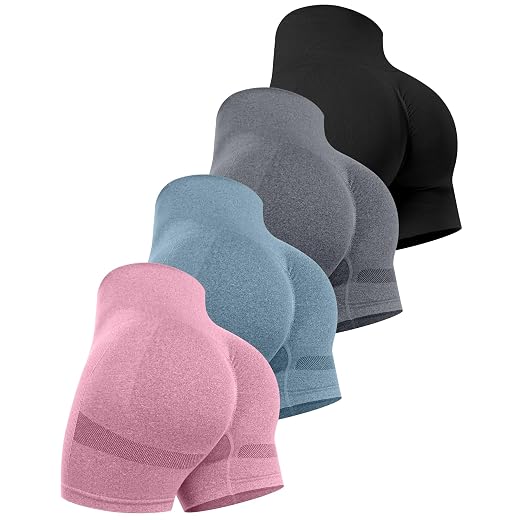 CHRLEISURE Workout Shorts Sets for Women, High Waisted Gym Butt Lifting Scrunch Butt Seamless Shorts