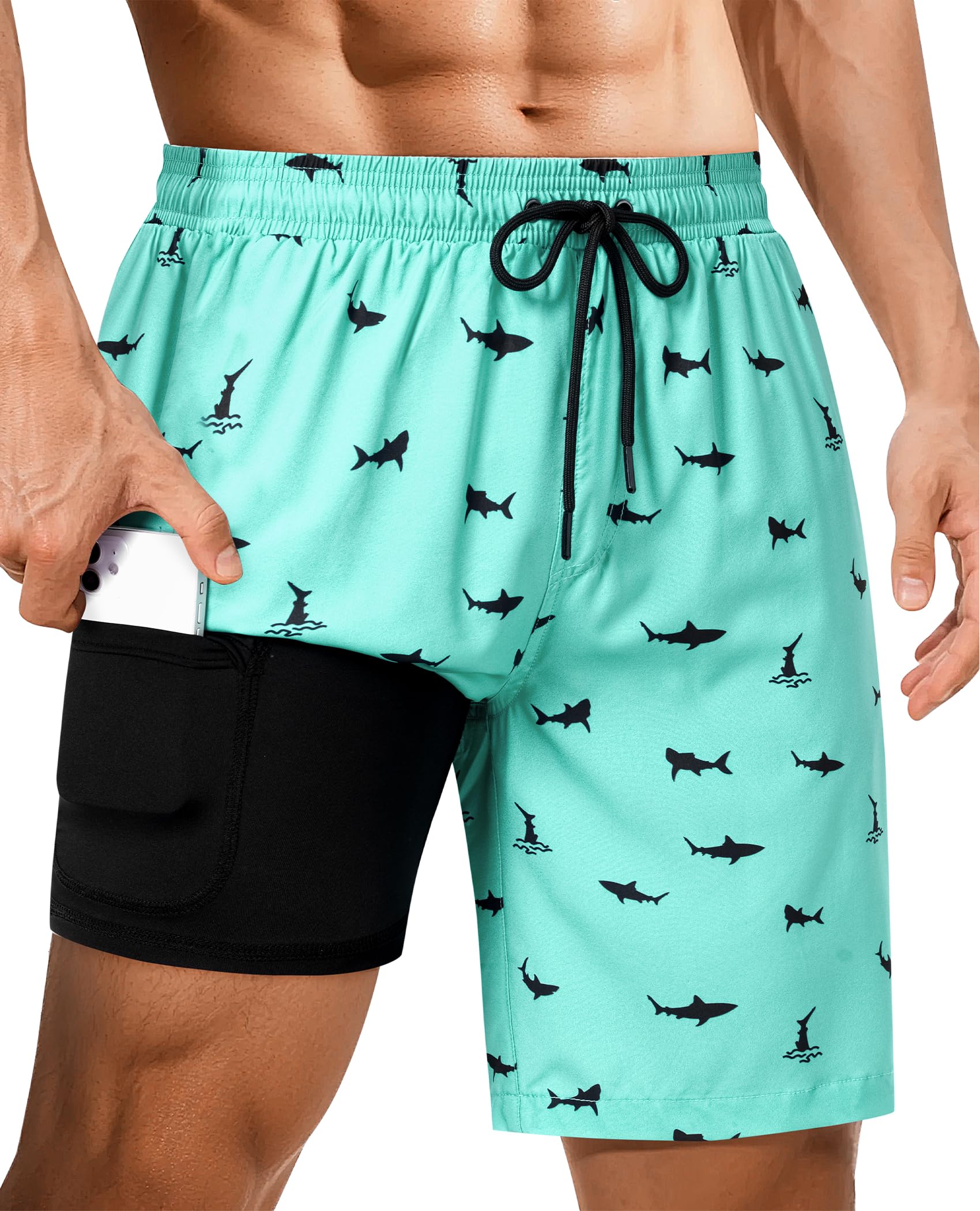 9inch mens swim trunks with compression liner pockets drawstring quick dry stretch lined funny beach swimming surf