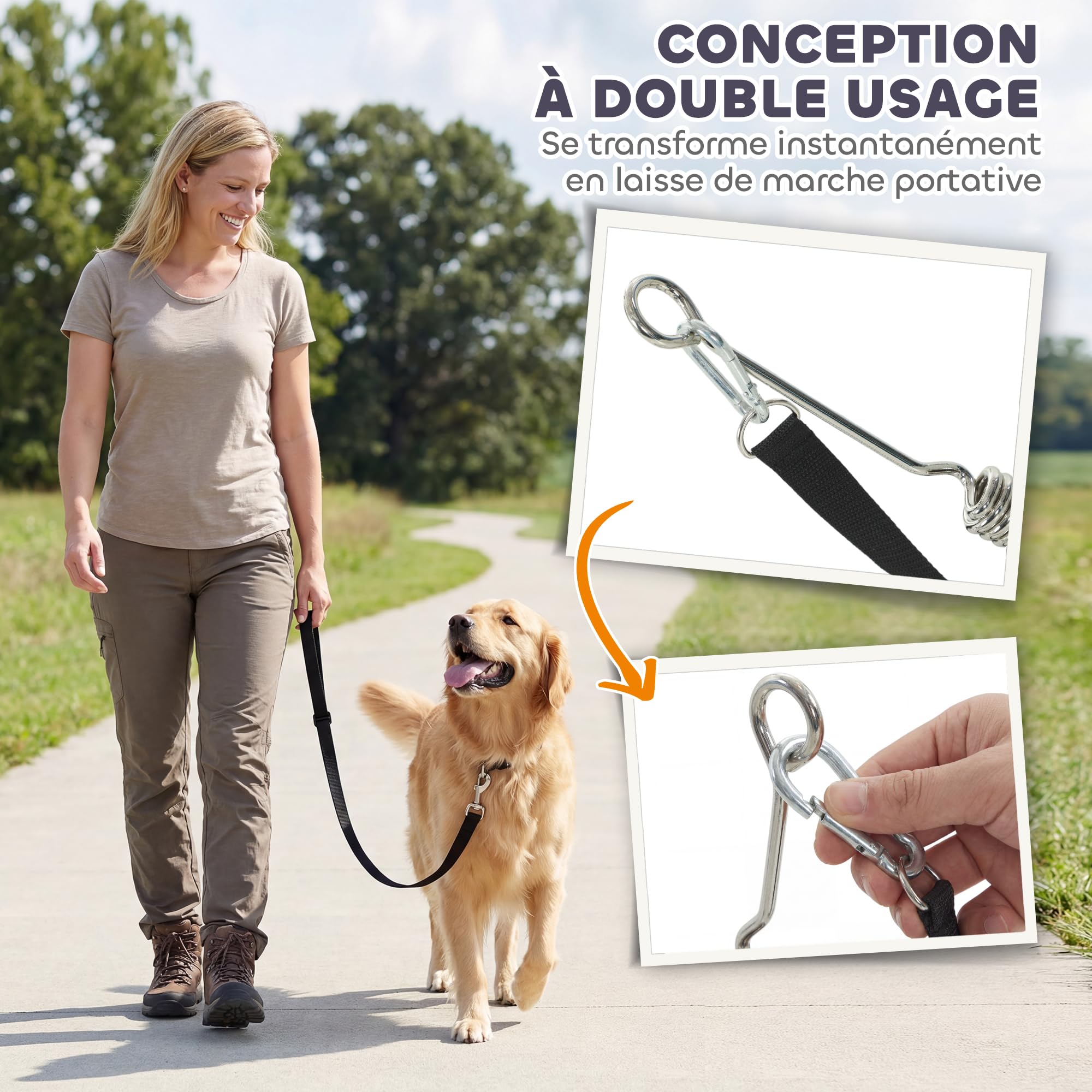 PawHut Laisse de Vélo pour Chien 180 cm en INOX, Fixation Rapide, Ressort Amortisseur, Sangle Ajustable, Vélo pour Chien Mains Libres, Laisse d'exercice pour Entraînement Jogging Cyclisme, Argent