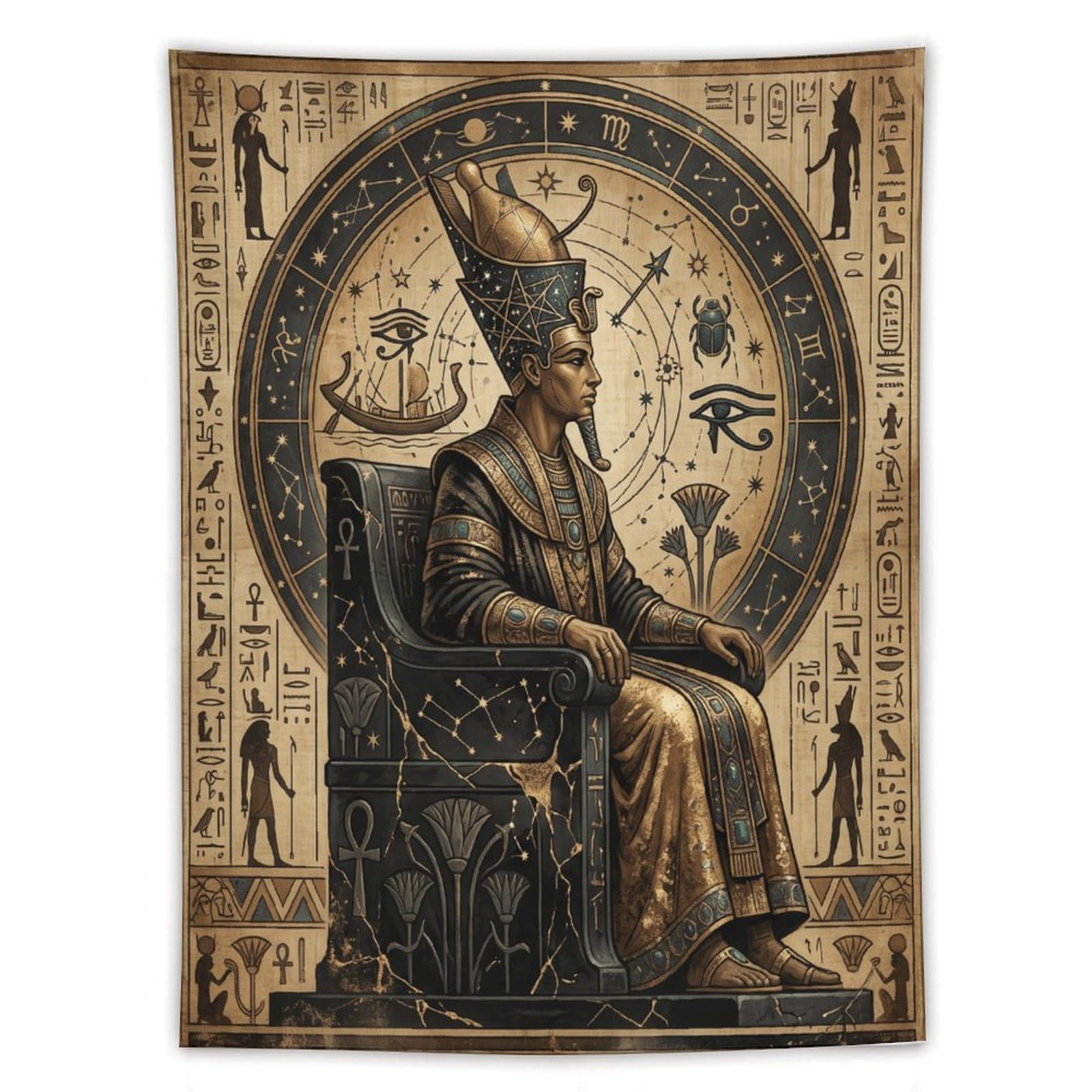 H3B8U2Y5 Egyptian Pharaoh Celestial Wall Tapestry, Symbolist Art