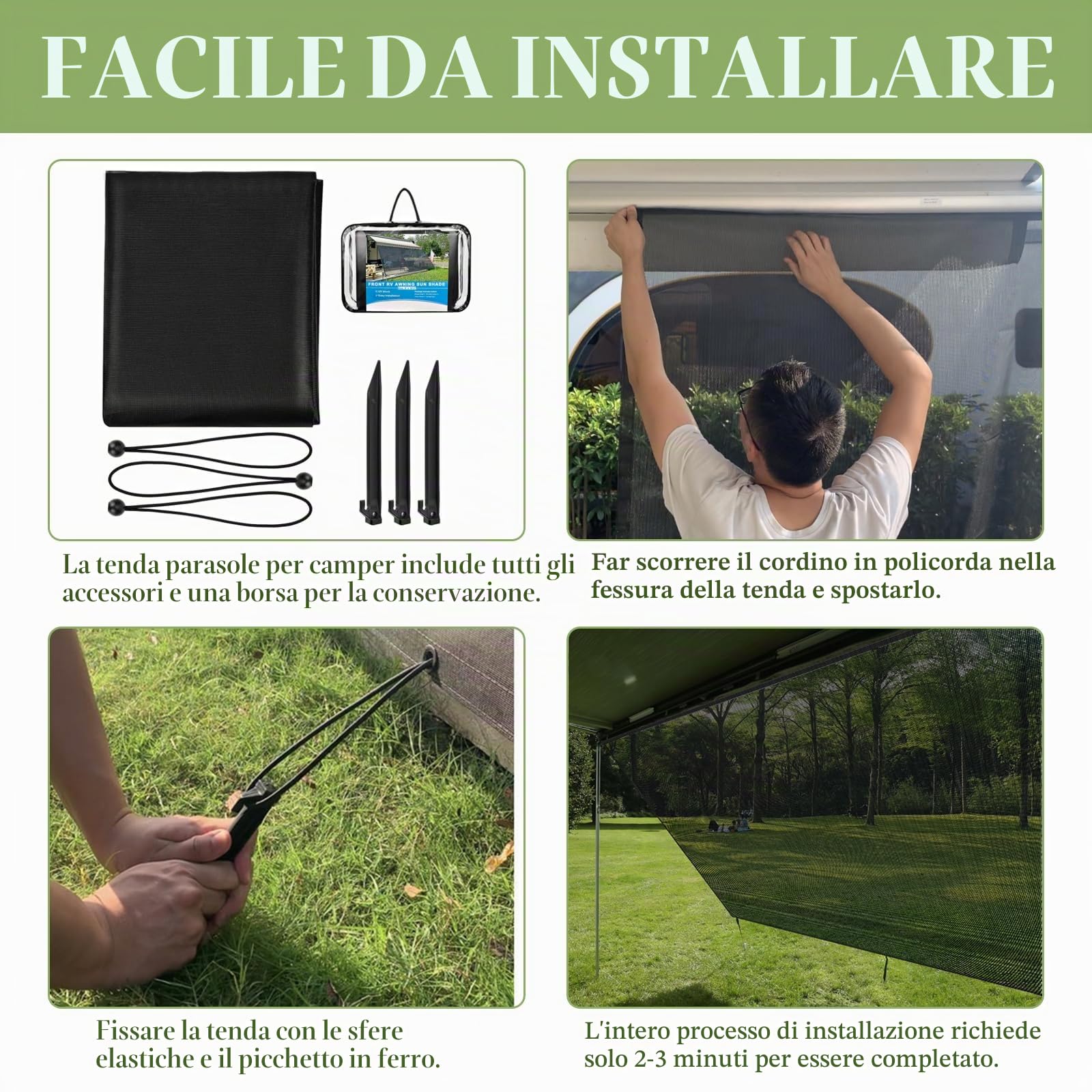Parete frontale per tenda da sole,Parete frontale per tenda da sole permeabile al vento,Protezione dal sole e dal calore,Tendalini con blocco vista all'86%,per roulotte,camper - 2,43 (A) x 3,05 m (L)