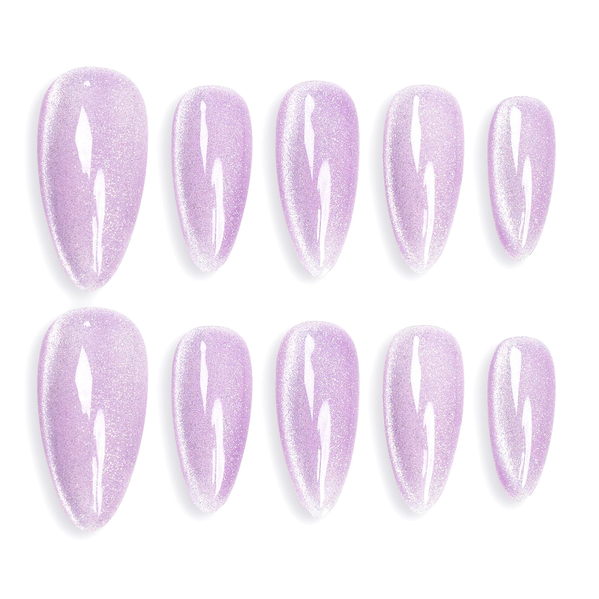 Sun&Beam Nails Handmade Press-on Medium Long Almond Lavender Purple Cat Eye Design Charming False Nail Tips 10 Pcs (#120 XS)