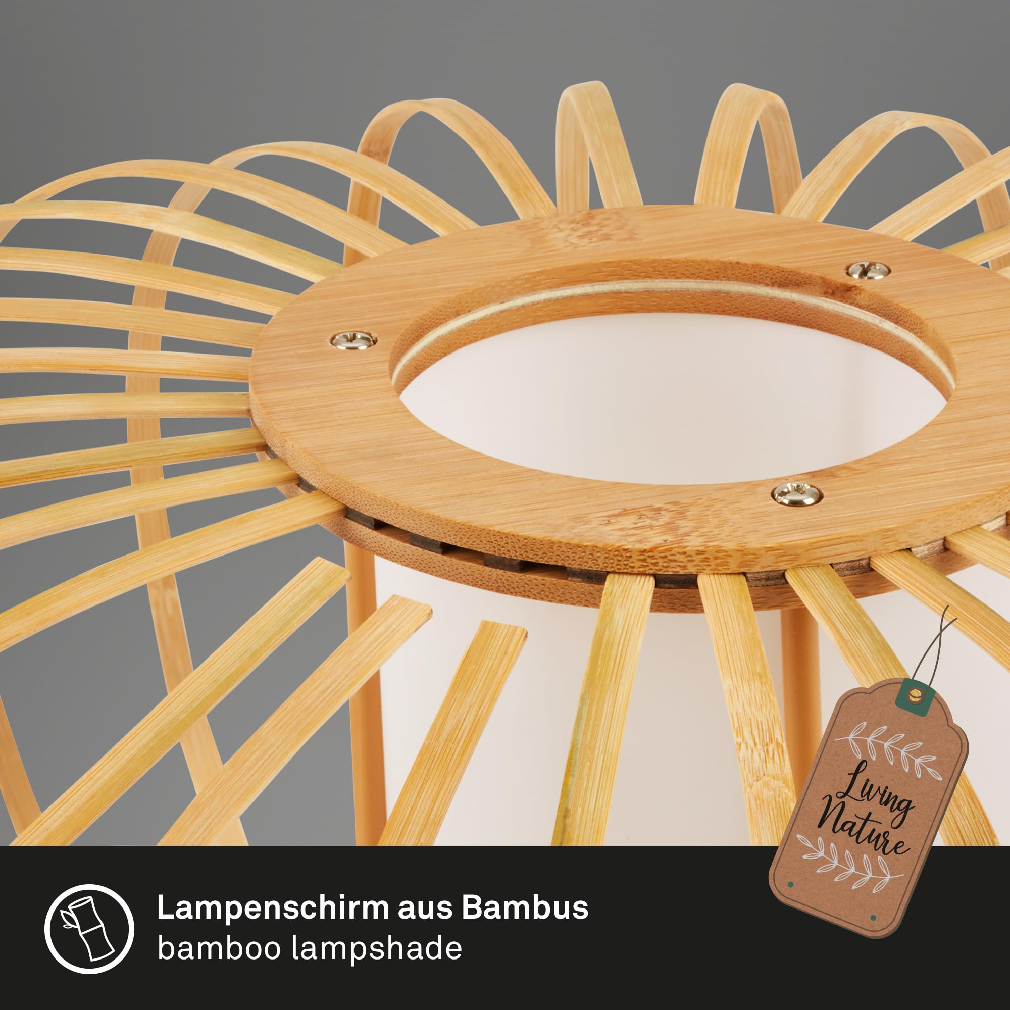 Briloner - Lámpara de Pie para el Salón, Lámpara de Lectura, Lámpara de Salón, Lámpara de Pie de Madera, Boho, Dormitorio deco, Lámpara de Pie, Casquillo E27, Negro-Madera