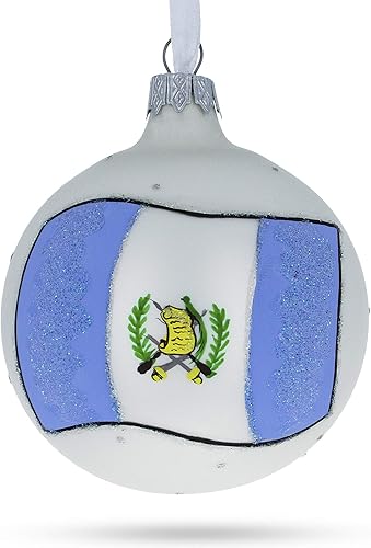 Bandera de Guatemala Bola de Vidrio Soplado Adorno de Navidad 3.25 Pulgadas