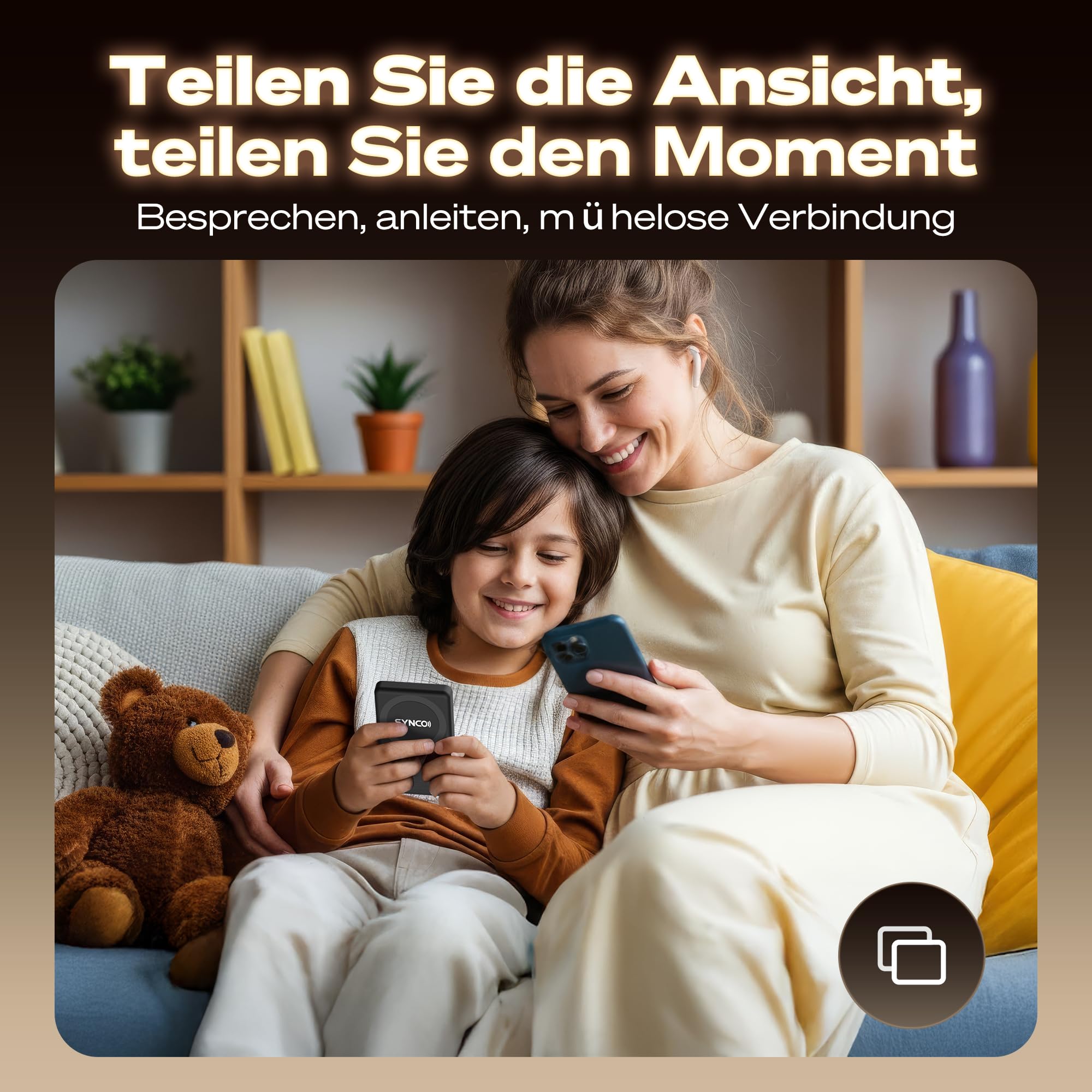 SYNCO XView Handy Selfie Monitor, Magnetischer Smartphone Vlog Bildschirm für iPhone & Android Rückkamera Kabellos 50M 3H Akku, mit Lautsprecher für TikTok YouTube Livestream (Schwarz)