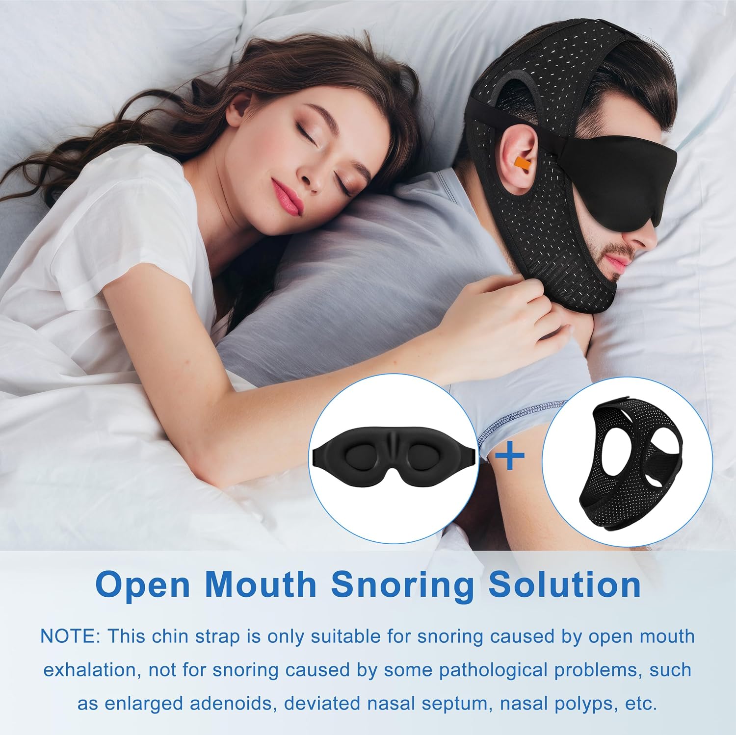 Chin Strap for Sleeping, Anti Snoring Devices Comfortable Effective | Stop Snoring Solution, Snore Stopper Breathable, Anti Snoring Chin Strap Adjustable Velcro, with Eye Mask, Black thumbnail