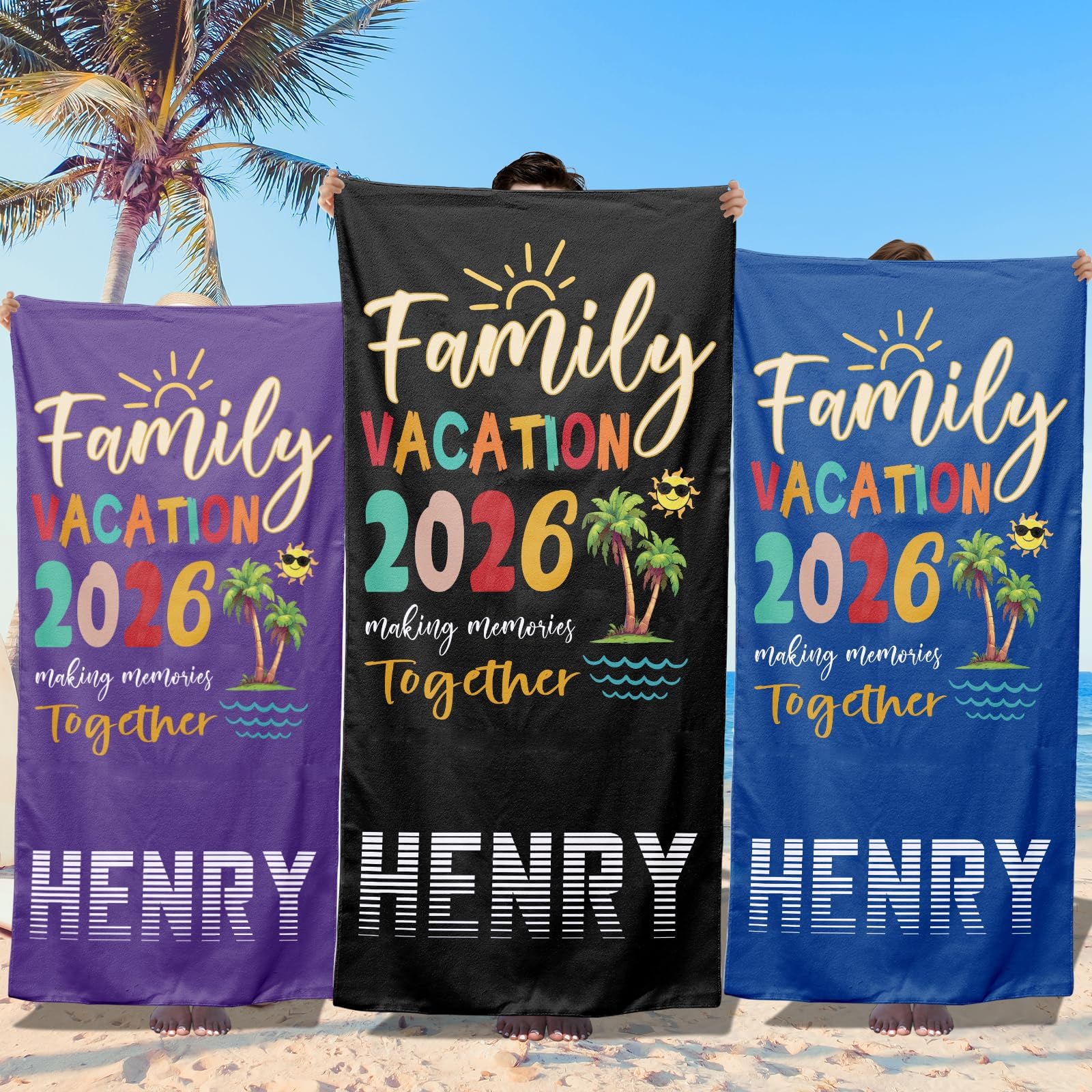 Loosusu Personalised Beach Towels for Kids - Custom Family Vacation Beach Towels with Monogram & Name- Sand Free Quick Dry Swim Towels,Customised Bath/Pool Towel for Adults Boys Girls(36 colors)