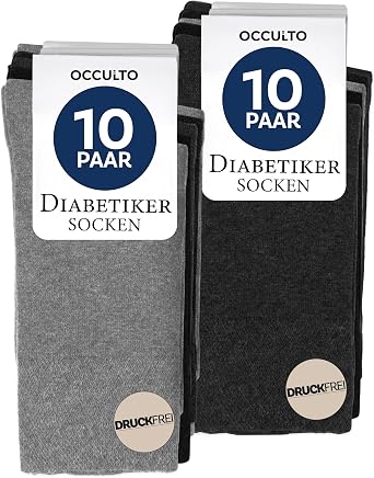 Occulto 10 Pairs of Men's Diabetic Socks without Seam Without Elasticated Band Made of Cotton