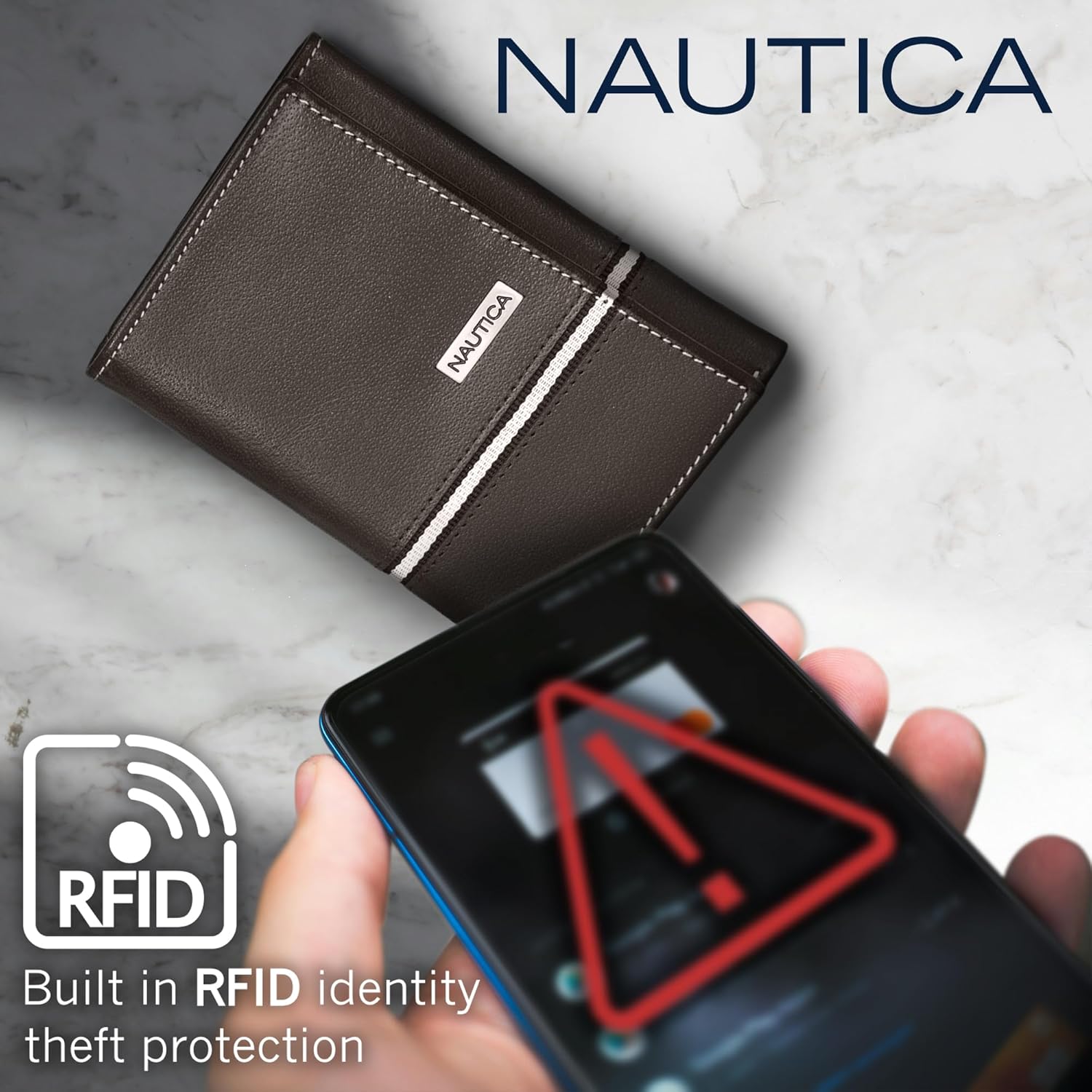 Nautica Men's Trifold Wallet | RFID Blocking Protection | ID Window | Card Slots | Genuine Leather | Durable - Image 5
