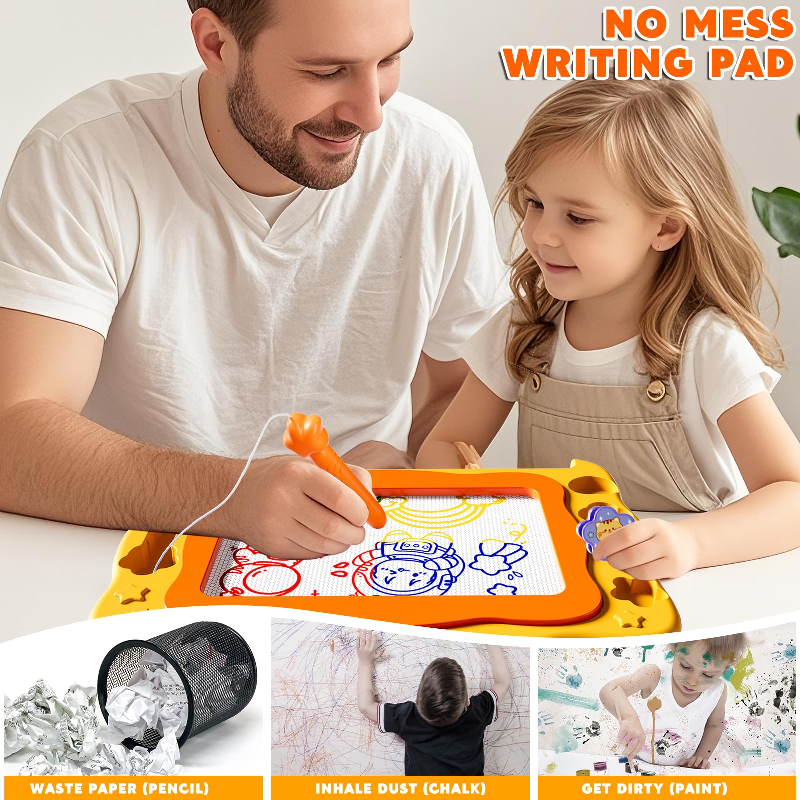 Grande tavolo da disegno magnetico giocattolo per bambini di età 3-7 anni, cancellabile Doodle Board con 4 colori, giocattolo educativo
