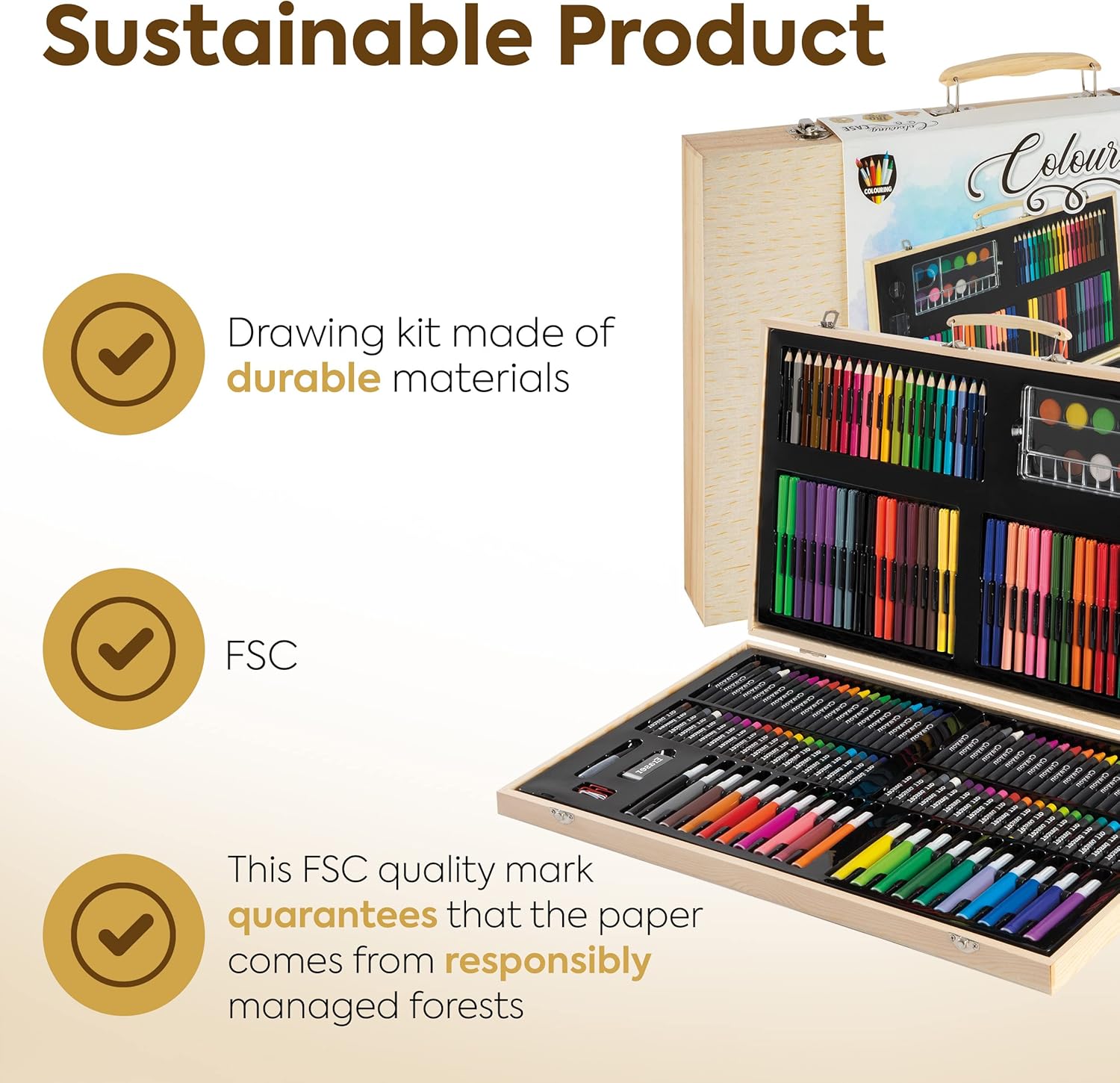 Grafix 180-Piece Art Set - Multicolor Drawing & Painting Kit with Wooden Case - Perfect for Kids & Adults