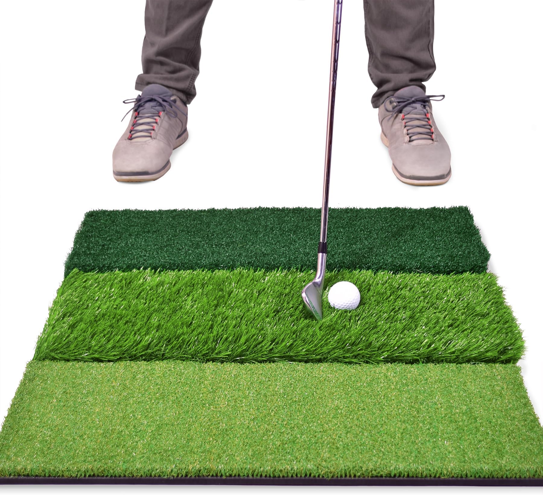 GoSports Tri-Turf XL Golf Hitting Mat – 24x24 in Golf Practice Mat for Indoor/Outdoor Training, Fairway Rough Tee Turf, Portable Golf Mat for Backyard, Garage & Golf Simulator Use