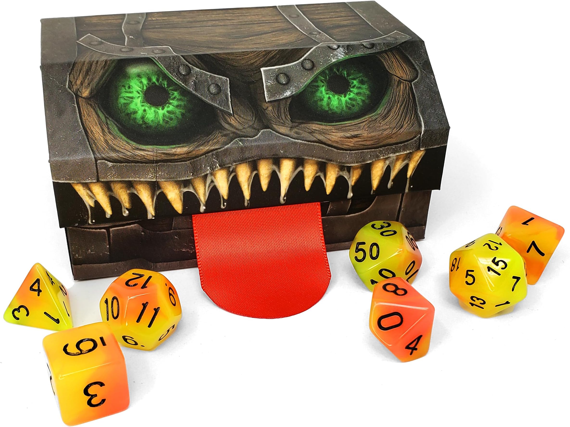 Mimic Dice - 7-Piece Acrylic RPG Dice Set Including a Mimic Tuckbox - Quality, Custom, Magnetic, and Drooling! A Dice Kit for D&D, MTG, and Collectors Alike - Touch If You Dare! Powered by Arcknight