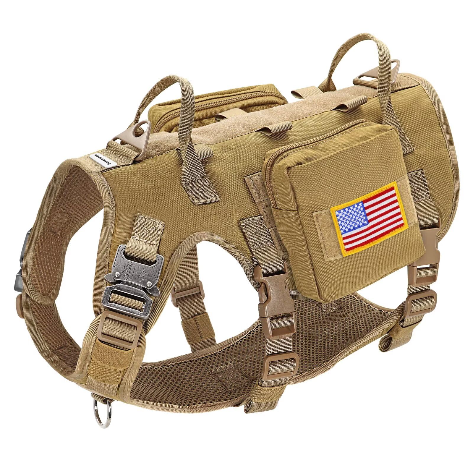 Forestpaw Dog Harness Medium Sized,Tactical Dog Harness with Handle,No Pull Military Style Service Dog Vest with Pockets Adjustable for Medium Dogs,Brown,Chest 19.5-41.5"