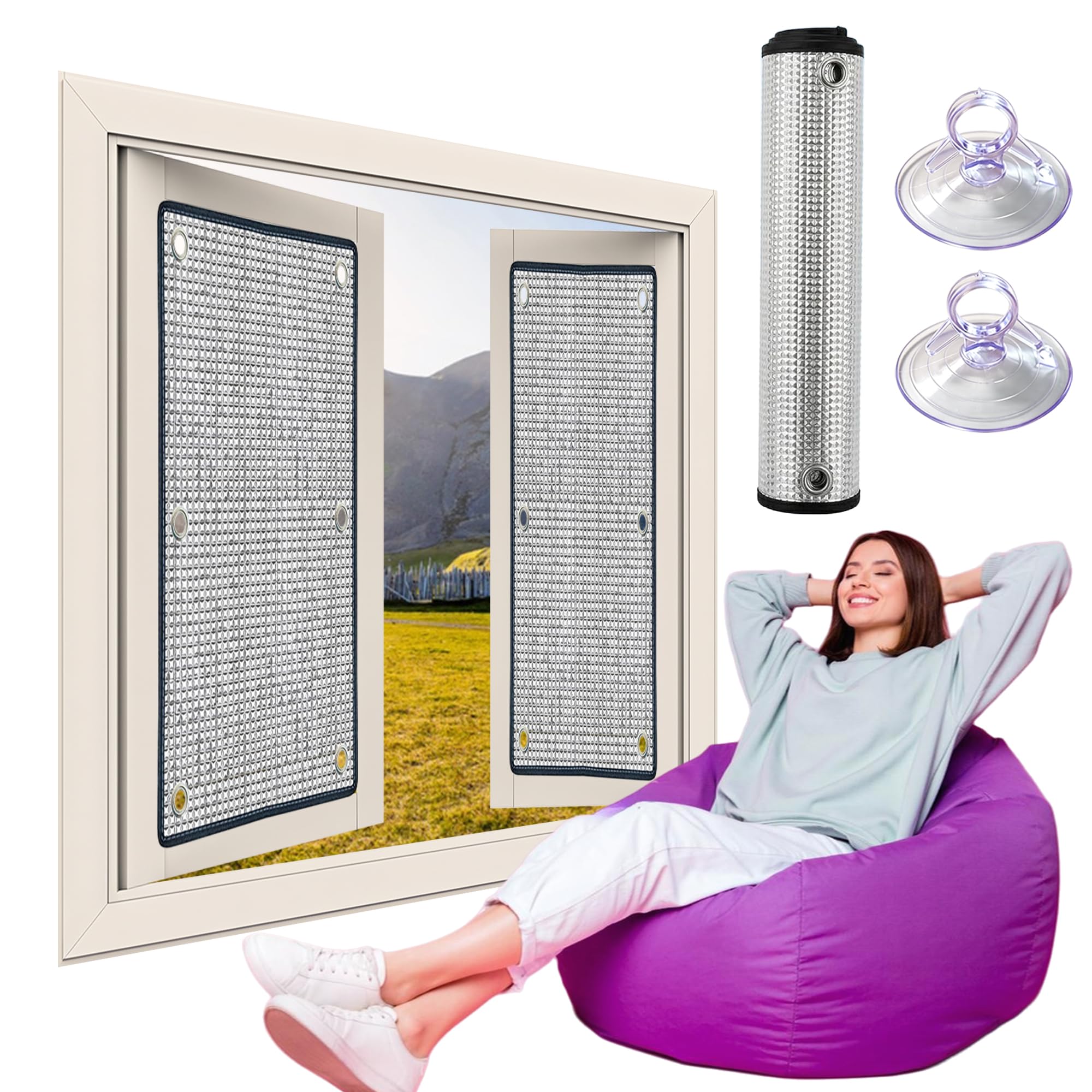 Doppelte Verdunkelungs Fenster Folie 135 x 106 cm UV Schutz UV Folie Fenster Hitzeschutz Außen Ohne Bohren für Das Heimbüro, Garage, Silber