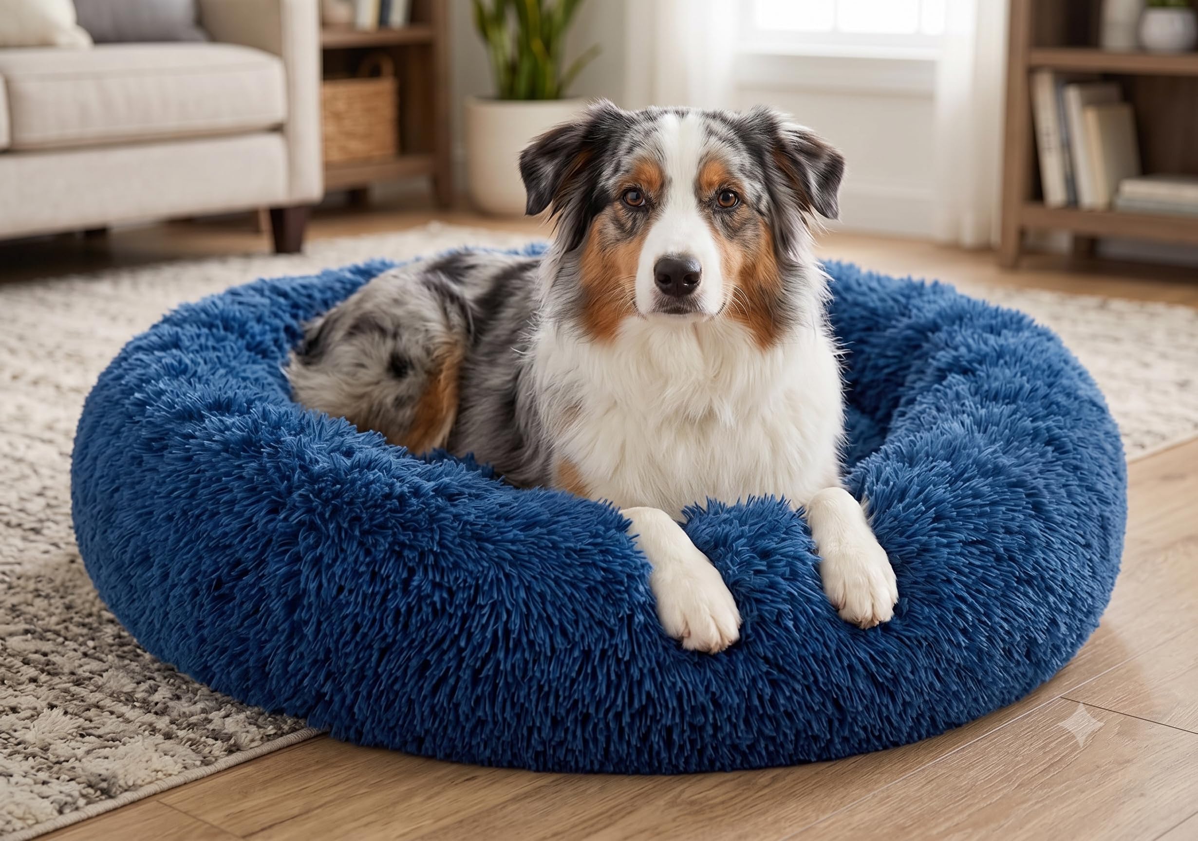 ZEXSAZONE Round Donut Pet Bed for Cats and Puppies Dogs, Cozy and Plush, Raised Bedside Support, Both Sides Use Like 2 in One, Washable, Sizes for Small, Medium, and Large Pets. (Blue, Medium)-image-23