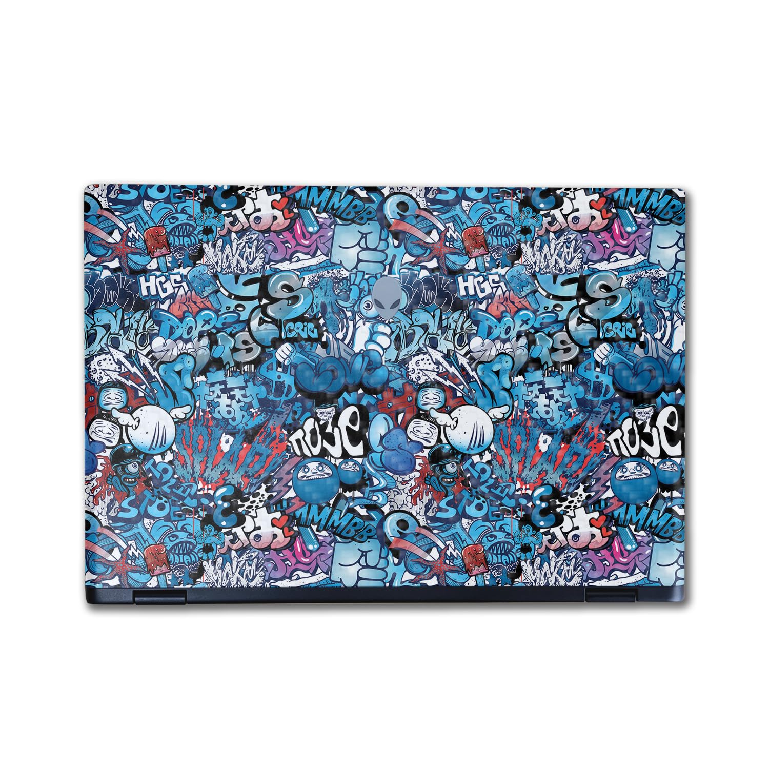 Carbon Fiber Laptop Skin Compatible with Alienware M16 R2 (2024) - Blue Meanies - Premium 3M Vinyl Protective Wrap Decal Cover - Easy to Apply | Crafted in The USA by MightySkins