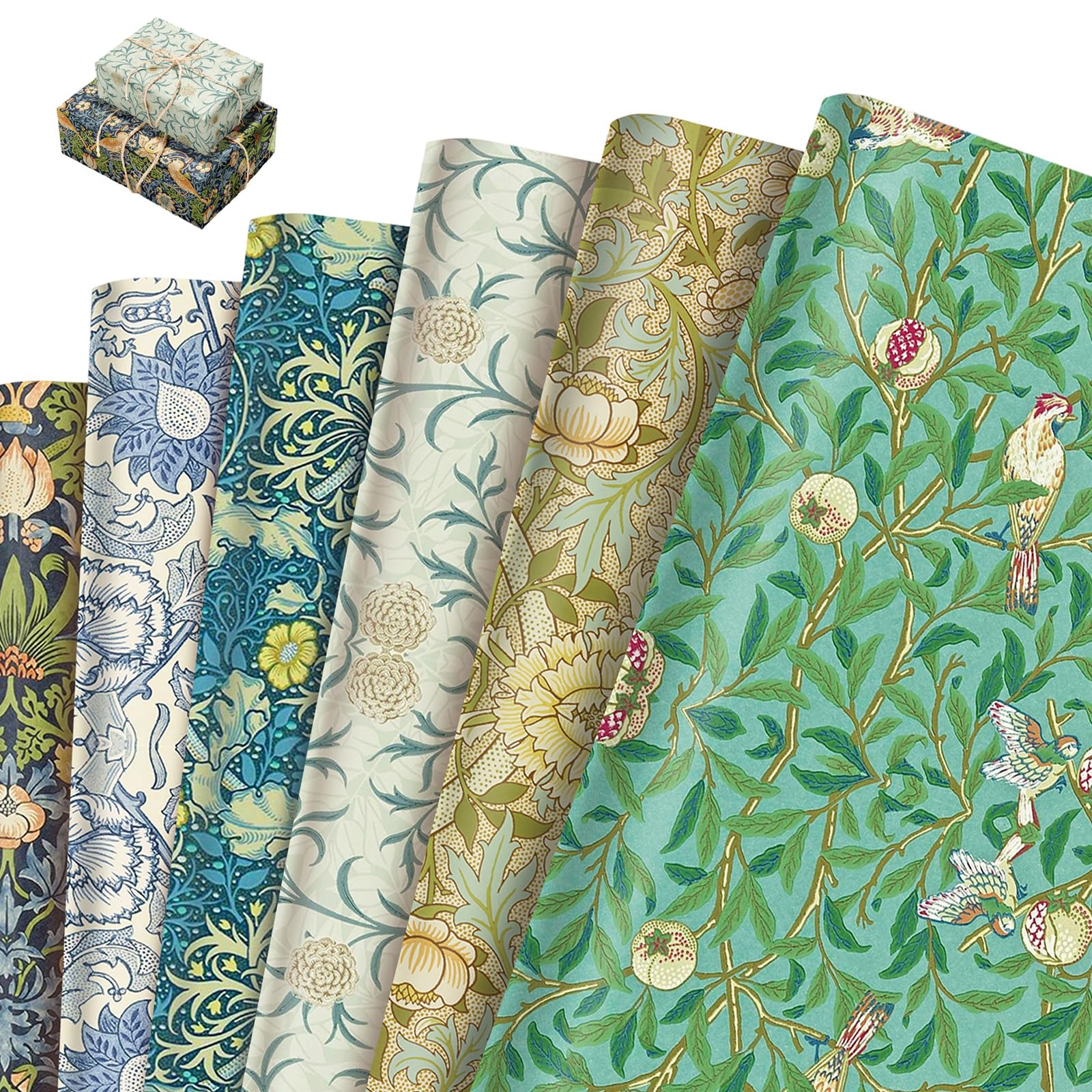 12 Sheets Vintage Pattern Wrapping Paper, Botanical Floral Gift Wrap with Retro Patterns, Elegant Art Paper for Birthday, Wedding & Special Occasion Gifts & DIY Crafts