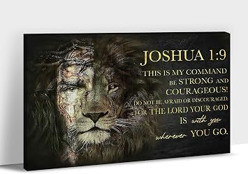 GUTTATY Jesus Lion Wall Art - Lion and Jesus Picture Religious Wall Art for Christian Wall Decor, Christian Quote Painting Canvas Print For Bedroom Framed 12x18 Inches