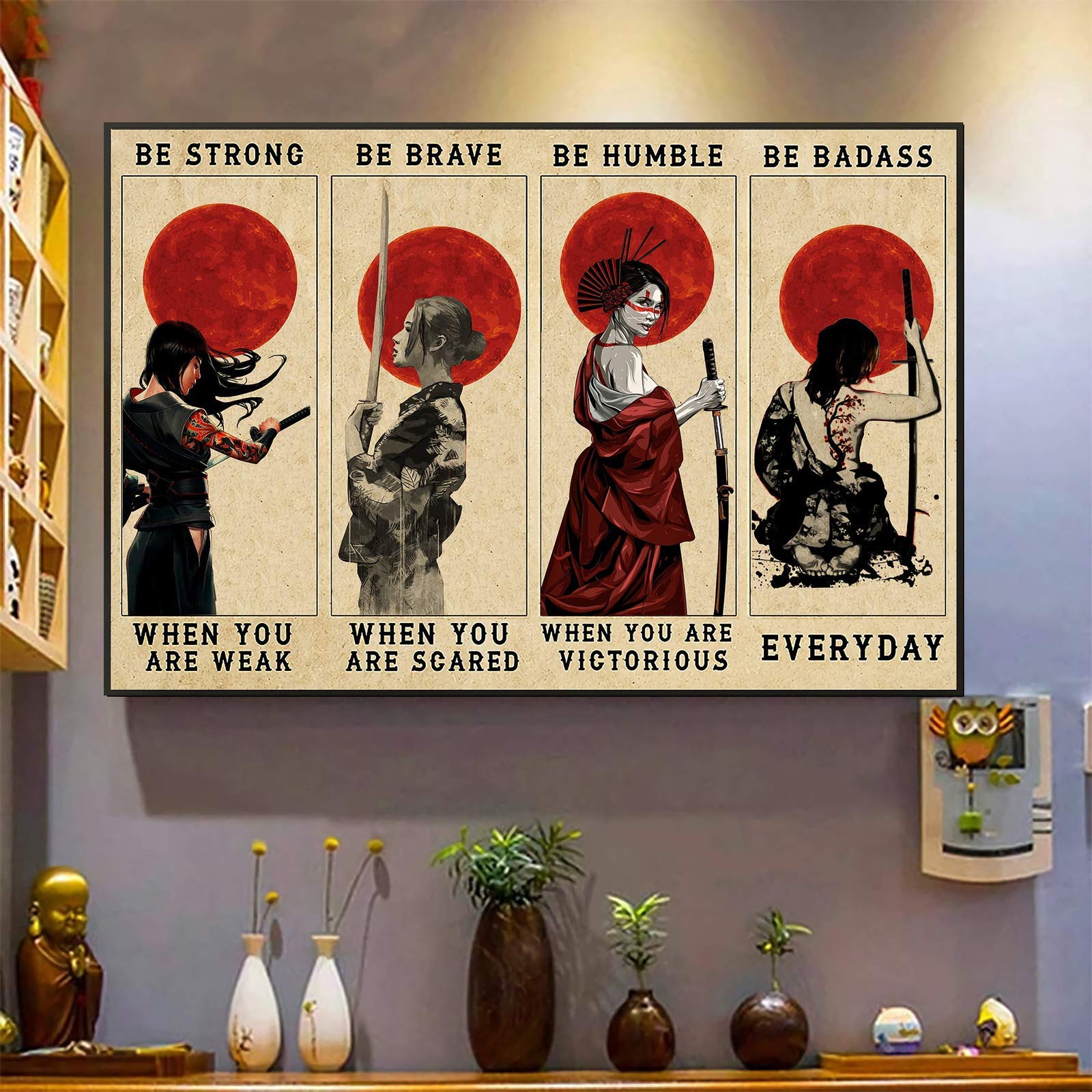 Bioprocess Girls Samurai Be Strong Be Brave Be Humble Be Badass Vintage Horizontal Poster Vintage Style Metal Wall Plaque Wall Decoration Metal Sign 8X12 Inch