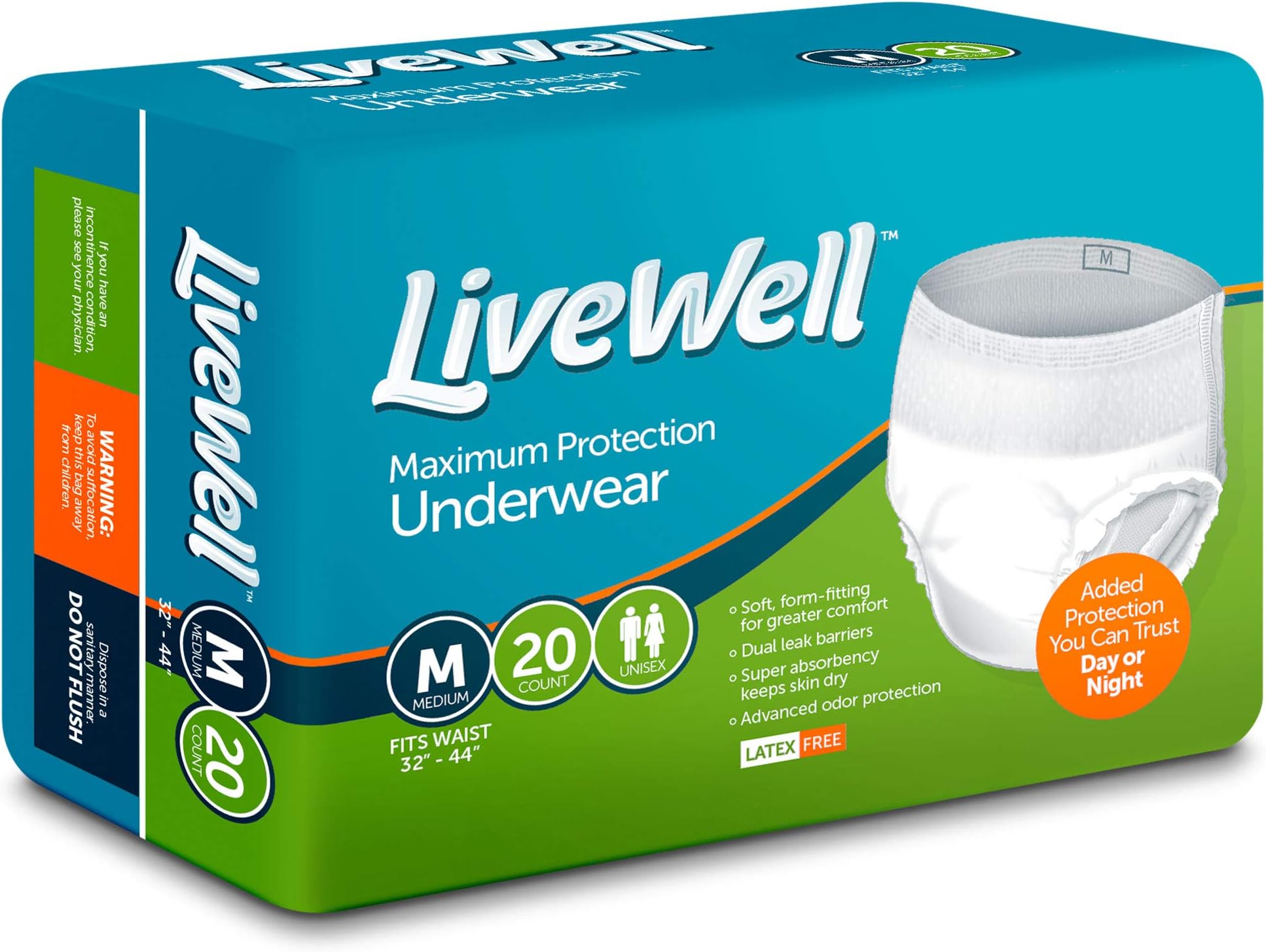 Supreme FlexRight Protective Unisex Underwear (Medium 32" - 44" Waist) - 20 Count