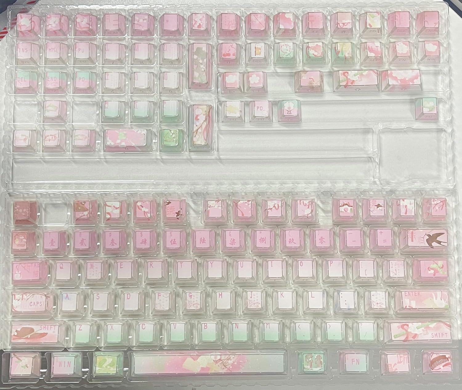 Womier PBT Keycaps, Cherry Profile Shine Through Keycaps, Pink Spring