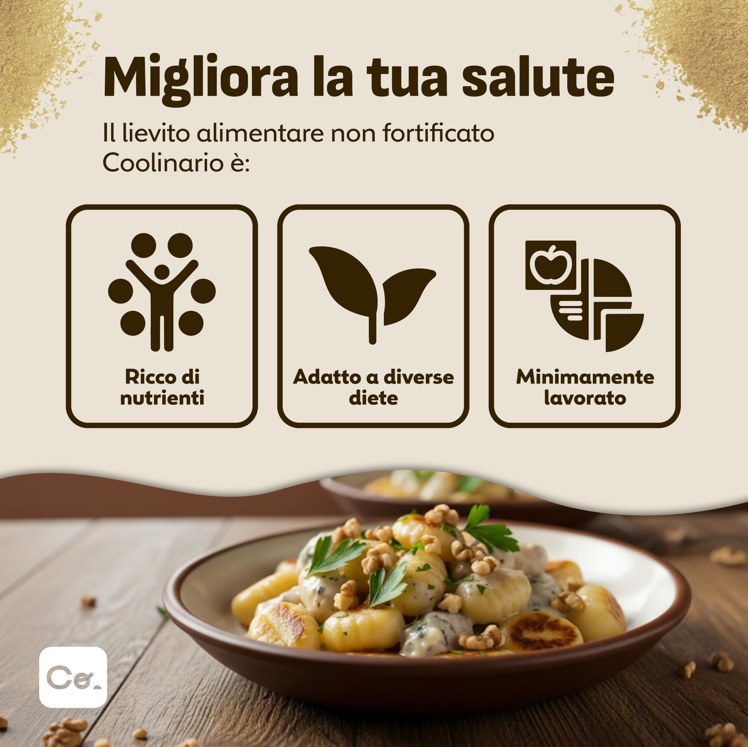Coolinario Lievito Alimentare Non Fortificato (56 g) | Condimento Naturale Vegano Ricco di Proteine e Fibre | Sapore Tostato per Piatti Salati | Senza Glutine e 100% Vegetale