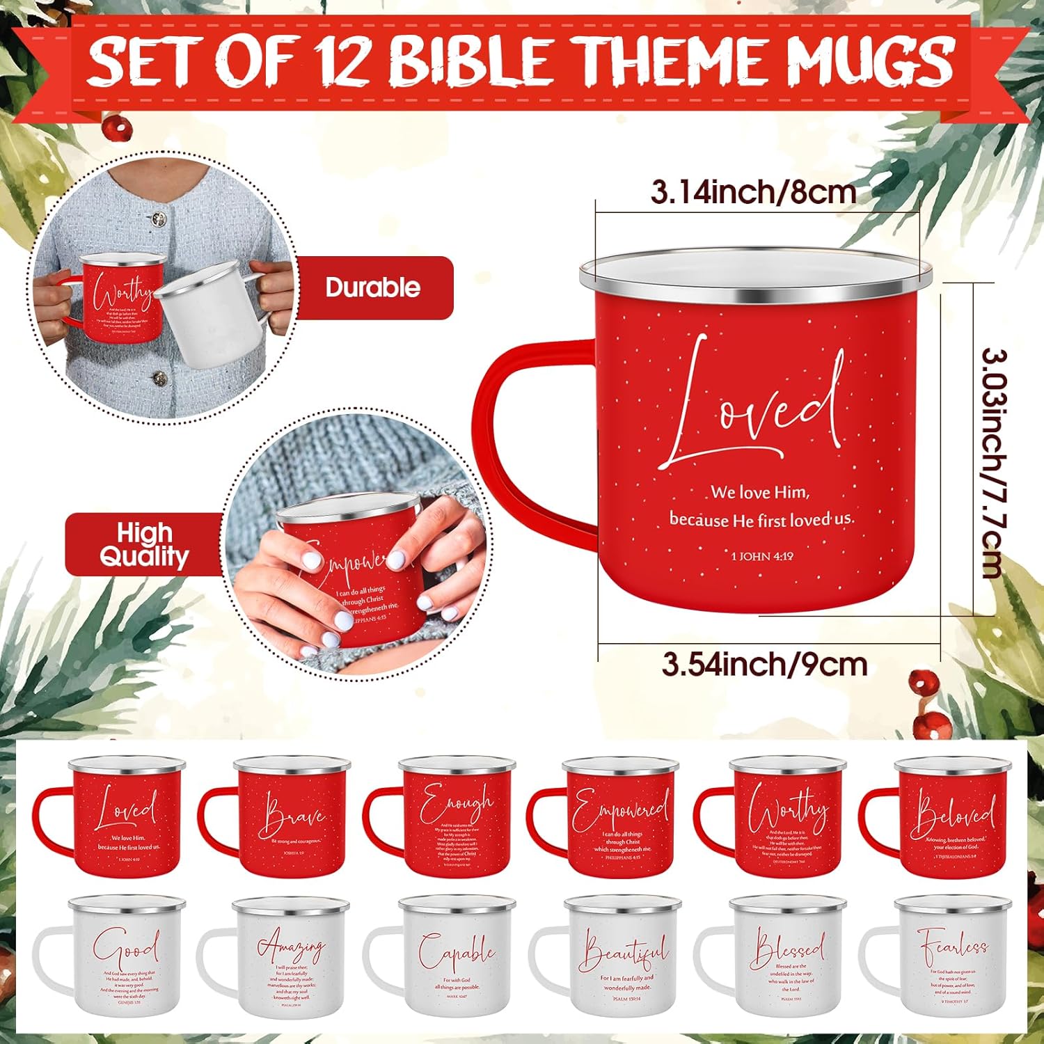 Mifoci 24 Pcs Christian Enamel Coffee Mugs Bulk 12 oz Bible Verse Coffee Mugs with Handle Religious Inspirational Cups for Church Sunday School Women's Day Coworkers Gifts (Bible Words,Vivid Color) - Image 2