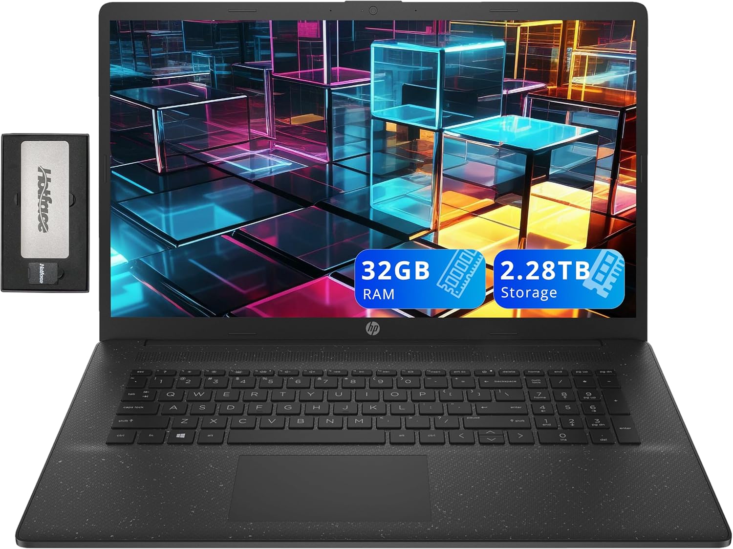 HP 17.3" HD+ Business Laptop, Intel i7-1255U, 32GB RAM, 2.28TB Storage (2TB SSD+288GB Docking Station Set), ‎Intel Iris Xe Graphics, Numeric Keypad, HD Camera, Wi-Fi, Bluetooth, Windows 11 Home, Black