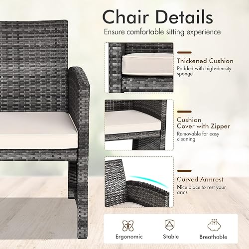 Miniatura 4 de Goplus Juego de muebles de ratán de 4 piezas, sofá de conversación de mimbre para exteriores con cojines resistentes a la intemperie y mesa de