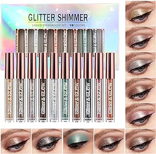 10 Pcs Liquid Glitter Eyeshadow Metallic Shimmer&Sweatproof Makeup Set, ...