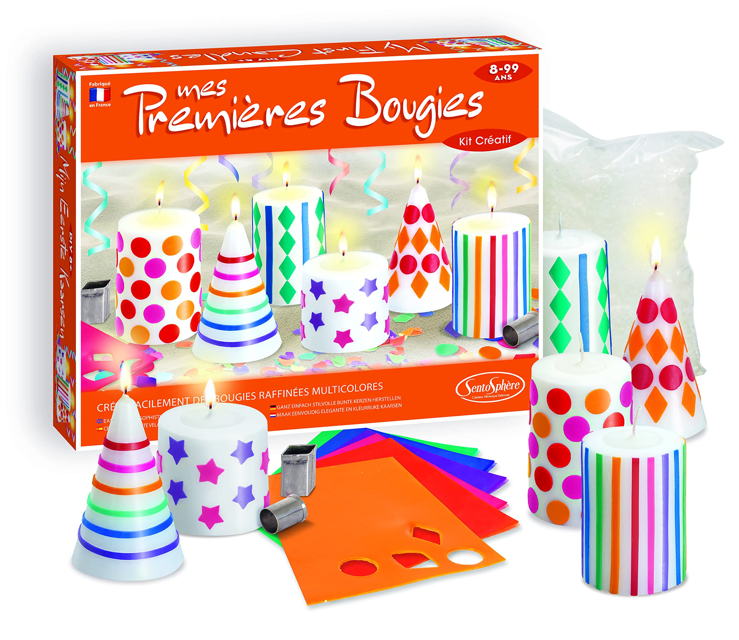 SentoSphère - MES PREMIERES BOUGIES - Création de bougies raffinées multicolores - Kit atelier créatif enfant - A partir de 8 ans - Fabriqué en France