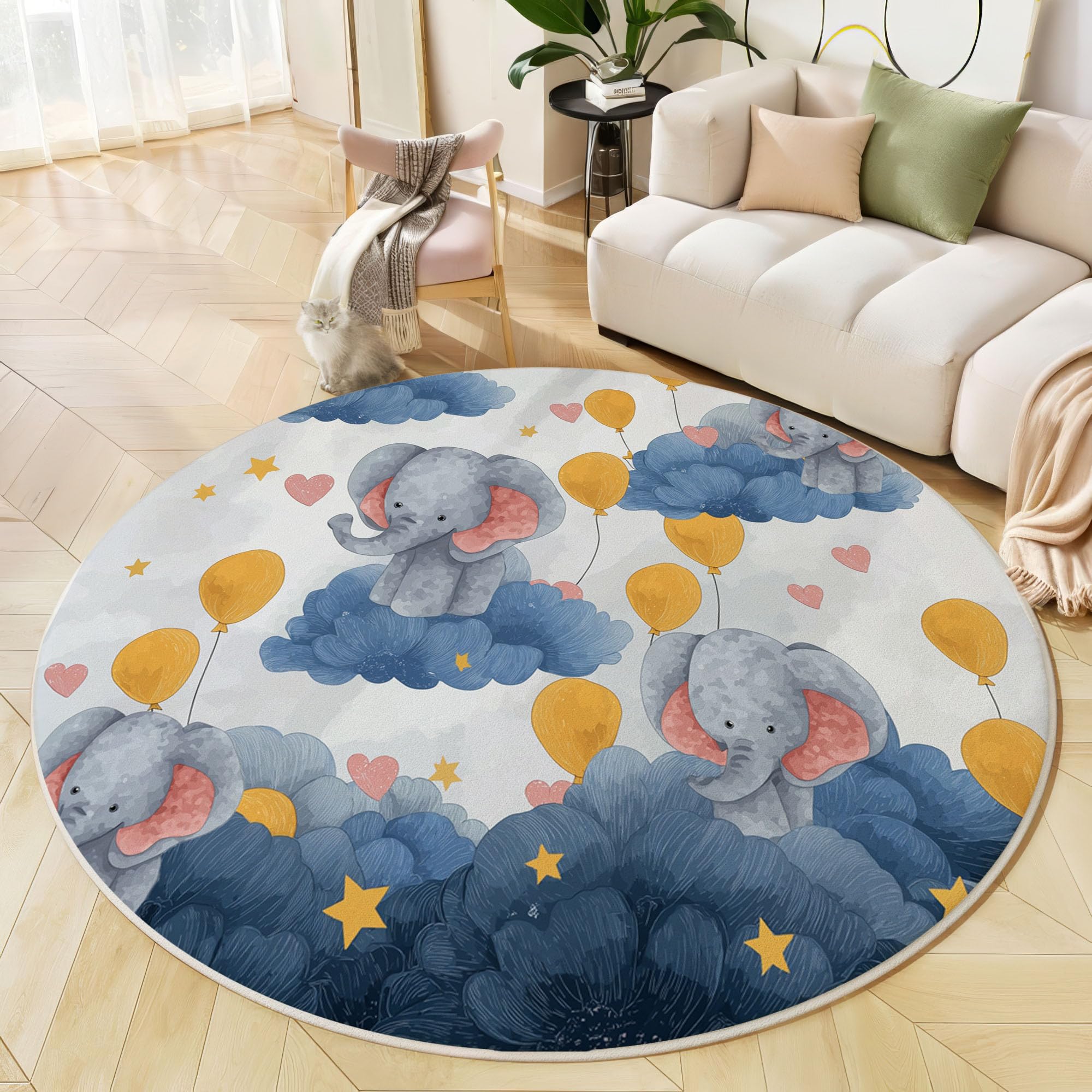 Tapis rond salon imprimé animal grand format indigo de sol
