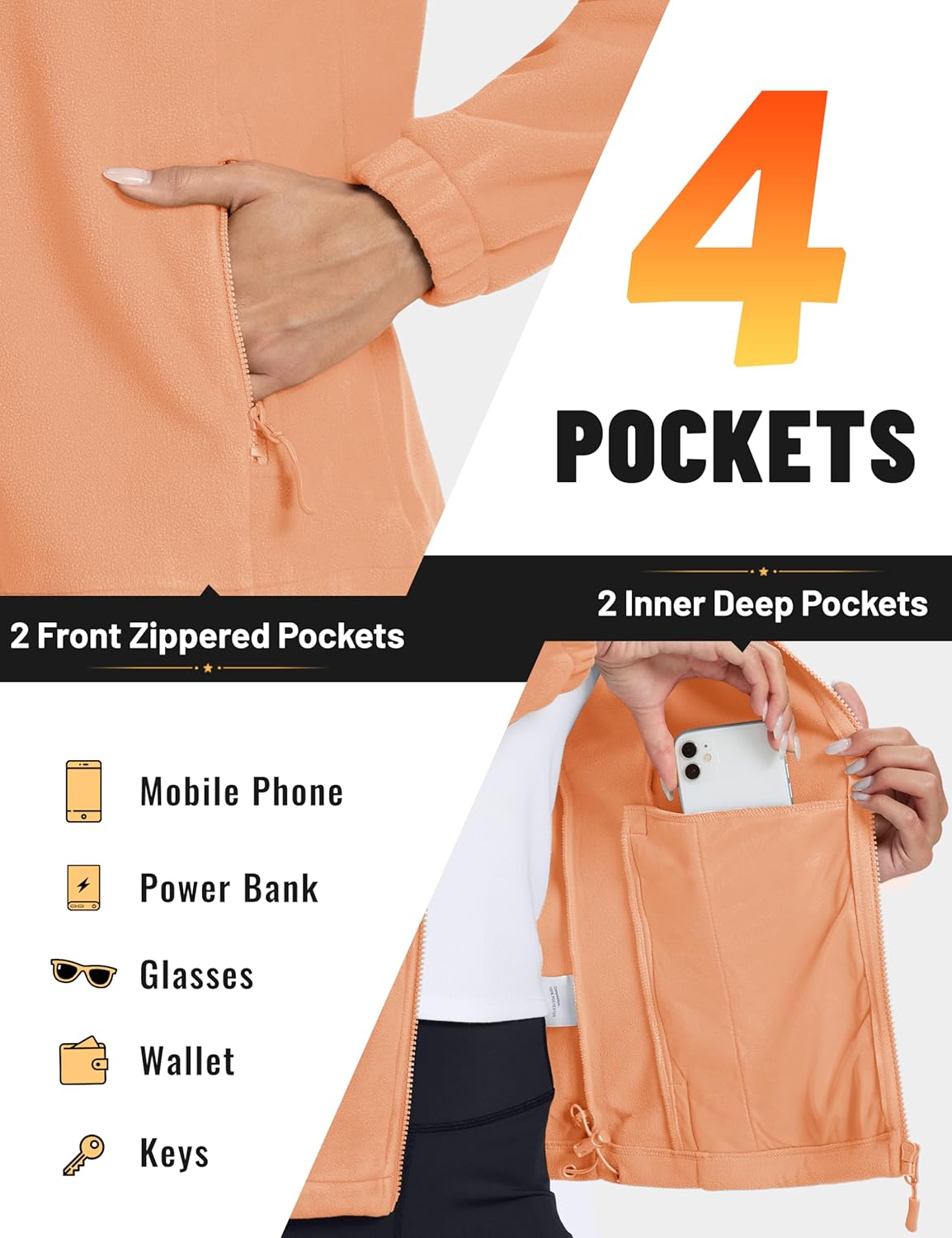 TACVASEN Women's Soft Fleece Jacket Lightweight Full Zip Sweatshirts Coat Casual Winter Warm Sweaters with Pockets - Image 4