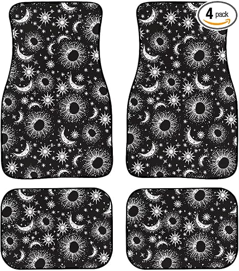 Celestial Sun Moon Stars Print Car Accessories Auto Floor Mats Set of 4 for Women & Men Vehicle Interior Decoration Front and Rear Floor Mats Heavy Duty Carpet All Season