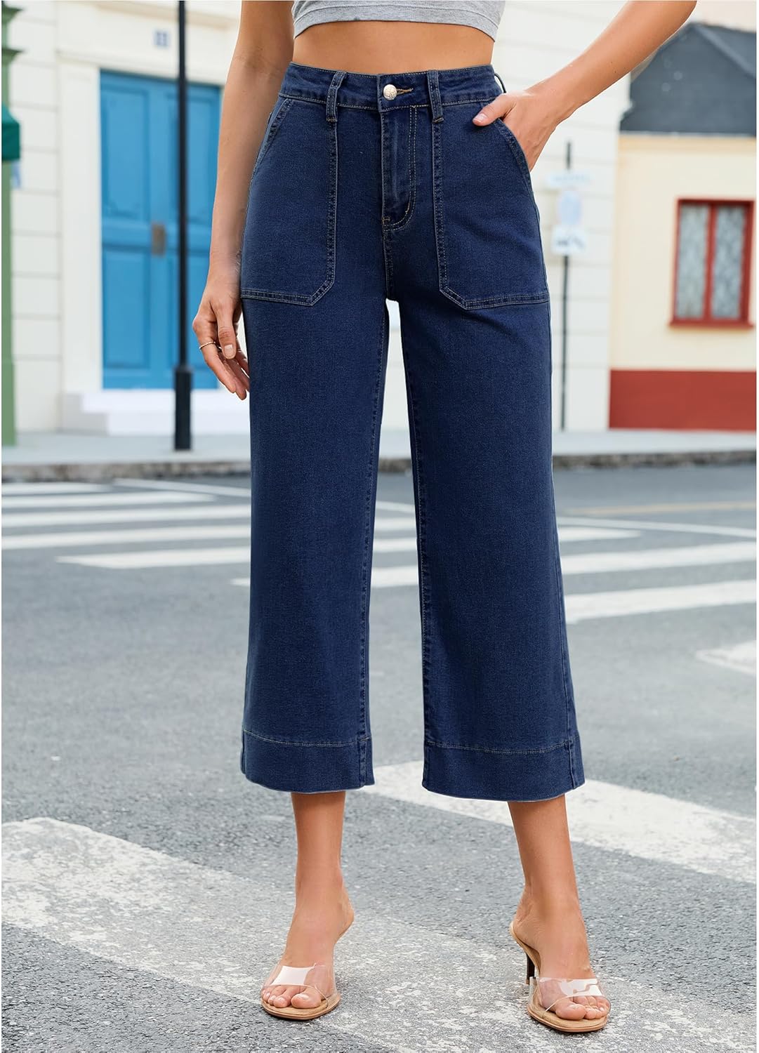 Utyful Capri Jeans for Women Wide Leg Trendy High Waisted Loose Straight Leg Casual Summer Stretchy Denim Capris Pants - Image 4