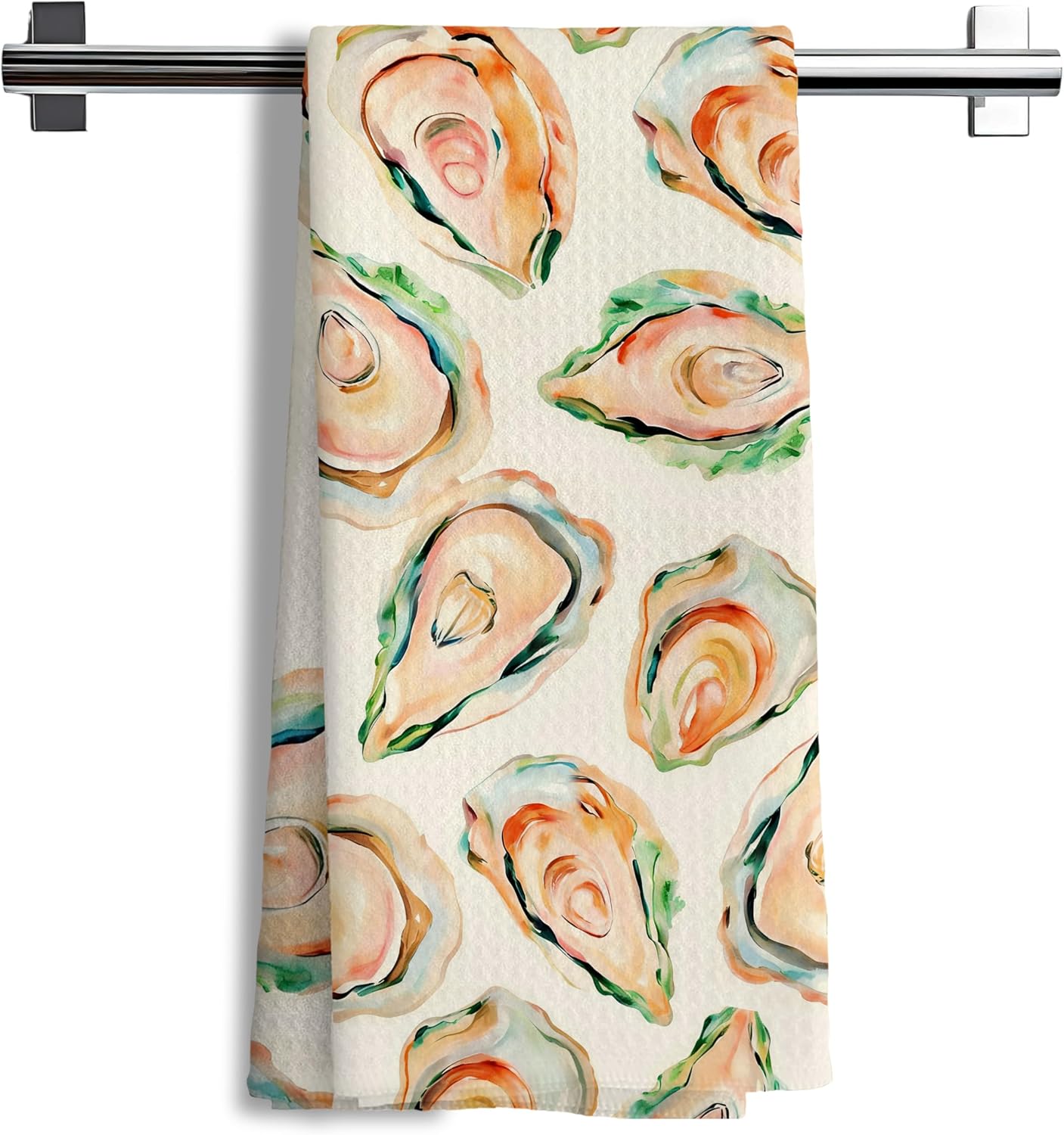 Coastal Oyster Shell and Martini Kitchen Towels Set of 2, Watercolor Seafood Cocktail Hand Towels for Kitchen Bar Seaside Restaurant, Beach Lover Gifts Hand Towels, 16x24 Inch