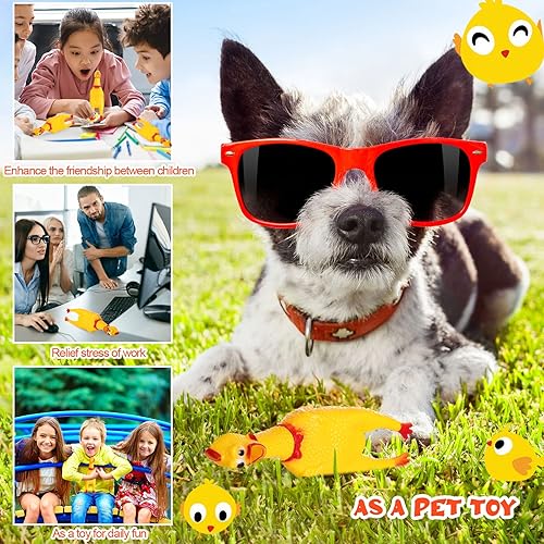 Miniatura 7 de Honoson 50 piezas de pollos de goma con chillido, juguetes de pollo ruidosos para perros, gran cantidad de juguetes para mascotas, perros adultos,