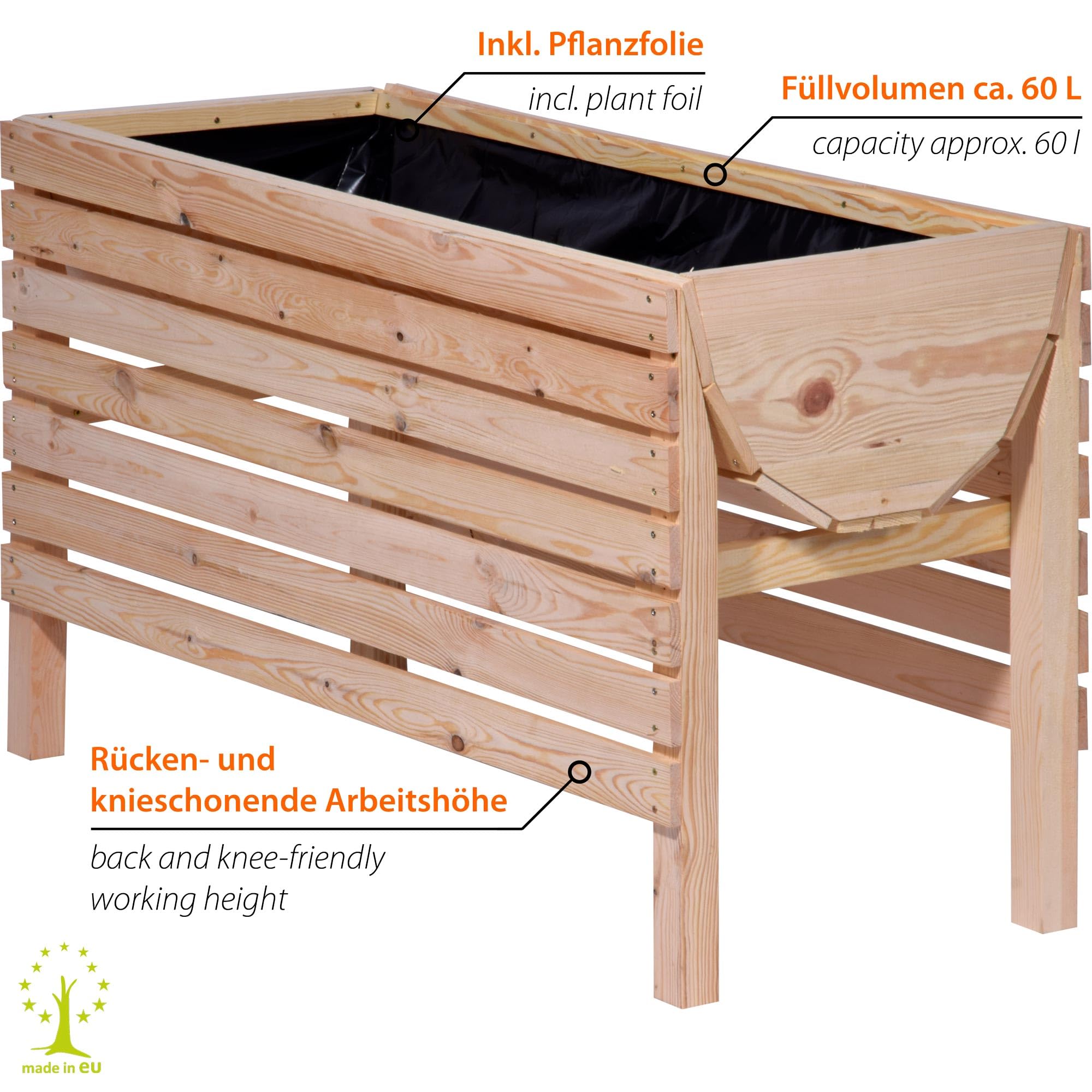 dobar® 58196e großes Hochbeet | Erhöhtes Gemüsebeet | Kräuterbeet aus Holz | Pflanzkasten für Balkon/Garten/Terrasse | Salatbeet für die Anzucht | 100 x 45 x 60 cm | Natur