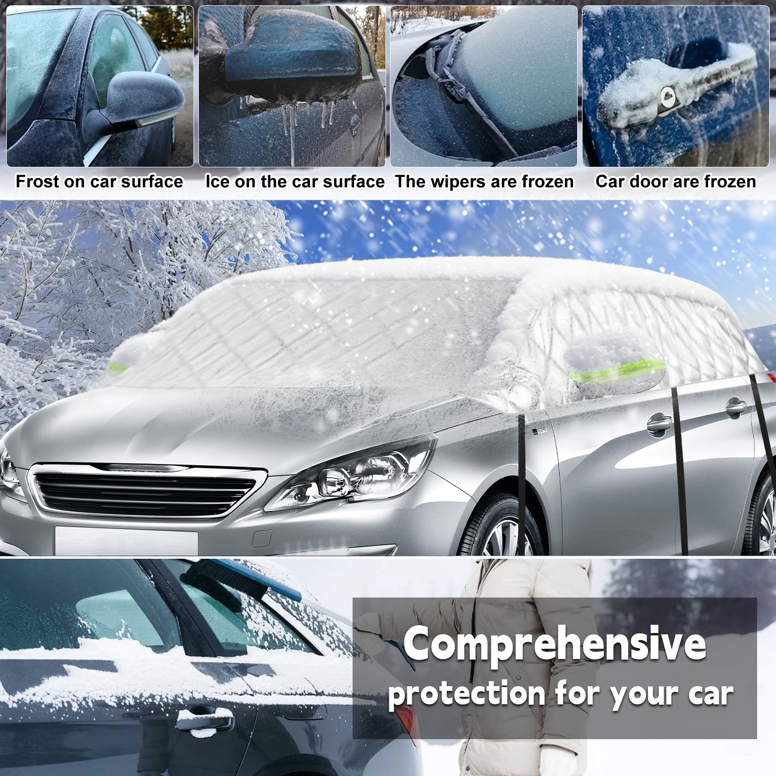 Telo Auto Antigrandine Compatibile con Peugeot 308 2007-2025, Opaltool Telo Copriauto Antigrandine con Ganci, Striscia Riflettente e Cappucci per le Orecchie