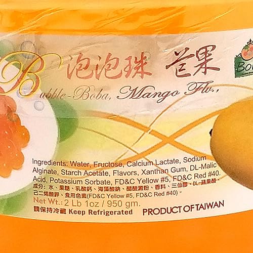 Miniatura 2 de Tasty Kitchen Bolle Popping Boba Pearls de 33.5 onzas (2 libras 1 onza) con 1 imán de diseño de mini té de burbujas (Mango)