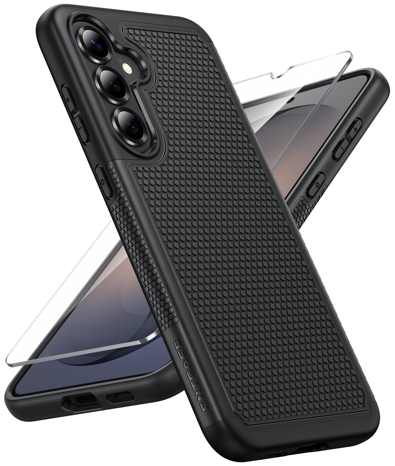 FNTCASE for Samsung Galaxy S26 Plus Phone Case: Dual Layer Non Slip Black | With Screen Protector, Shockproof Drop Protection, Matte Textured Protective Cell Phone Cover, for Daily Use, Black