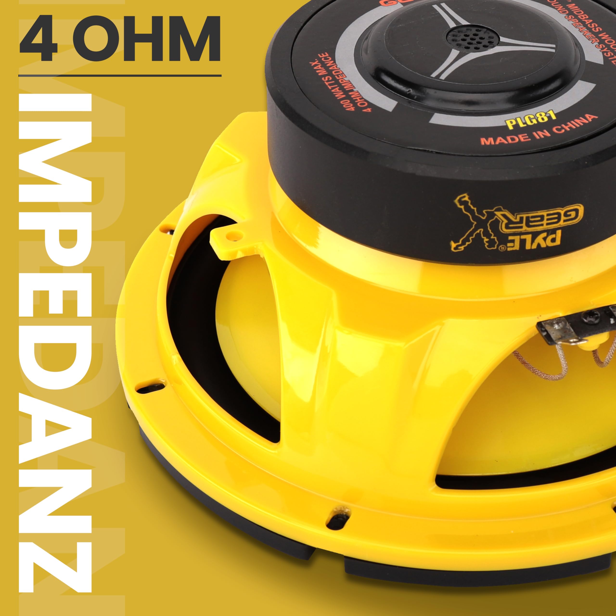 Pyle 8" (203 mm) Lautsprecher – 400W 4 Ohm Auto Subwoofer Komponent Bass Woofer – Klarer Sound, Gelber Poly-Konus, Midbass Upgrade für Auto-Musikanlage, Einfache Montage